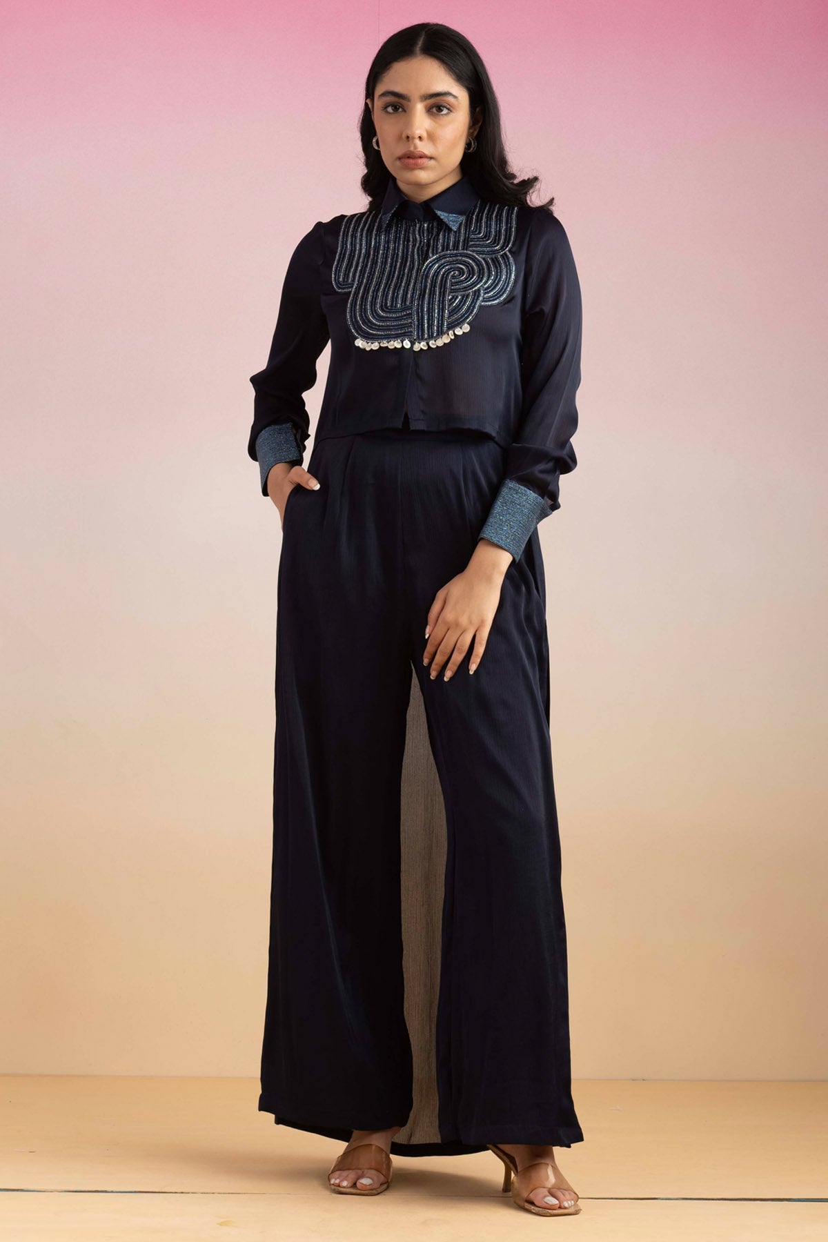 Buy Navy Blue High Low Co-ord Set Online