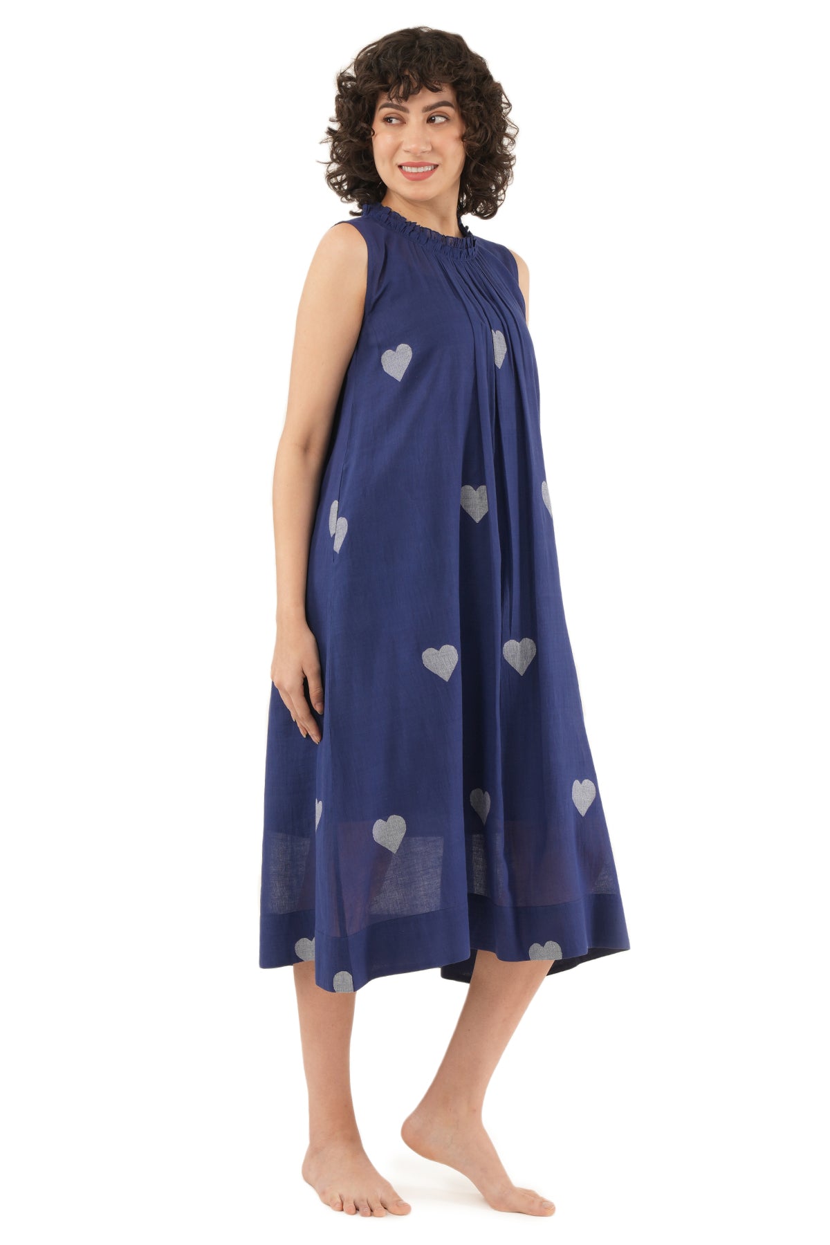 Navy Blue Jamdani Midi Dress