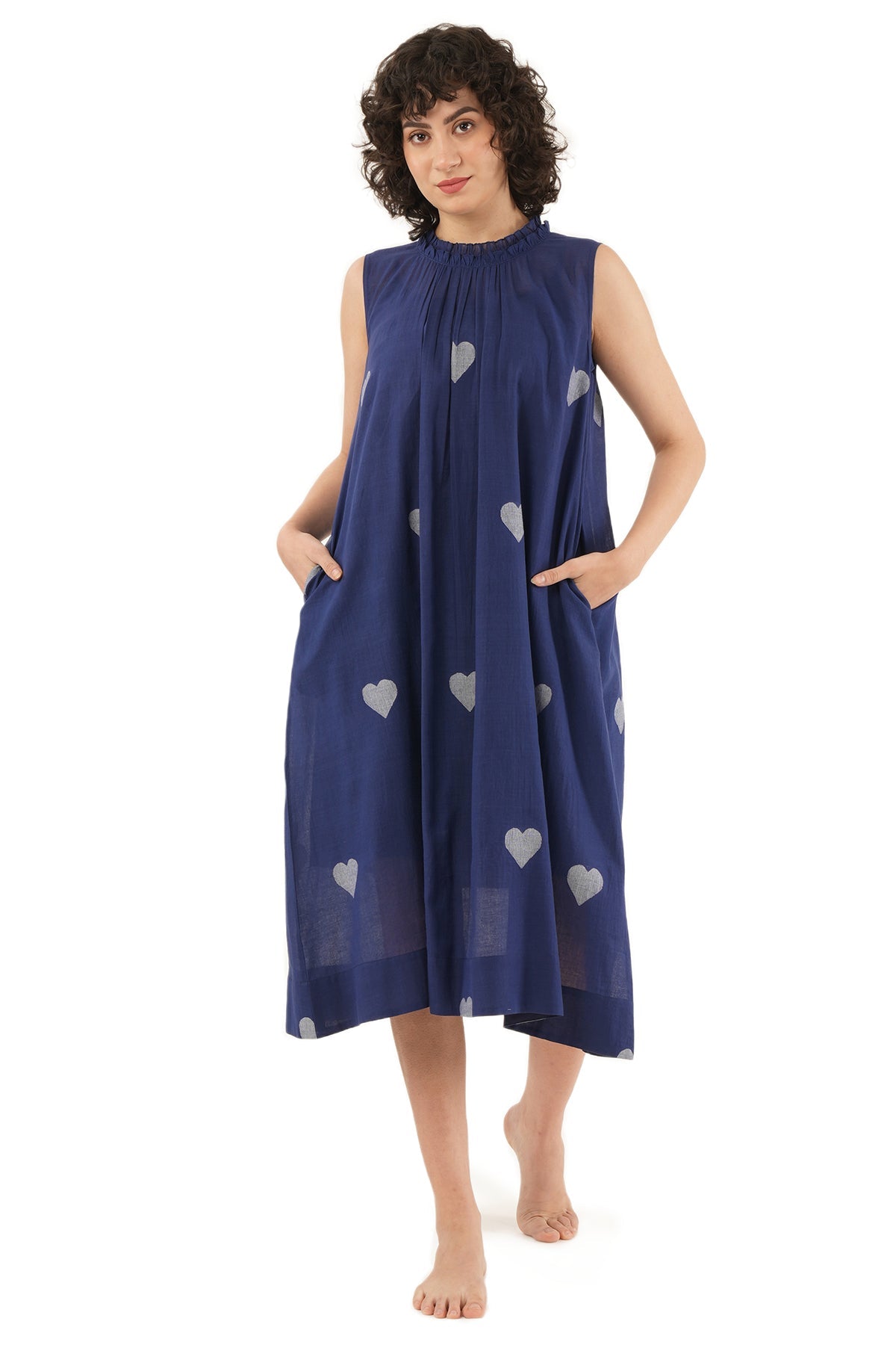 Buy Navy Blue Jamdani Midi Dress for women by Khat Clothing online available at scrollnshops