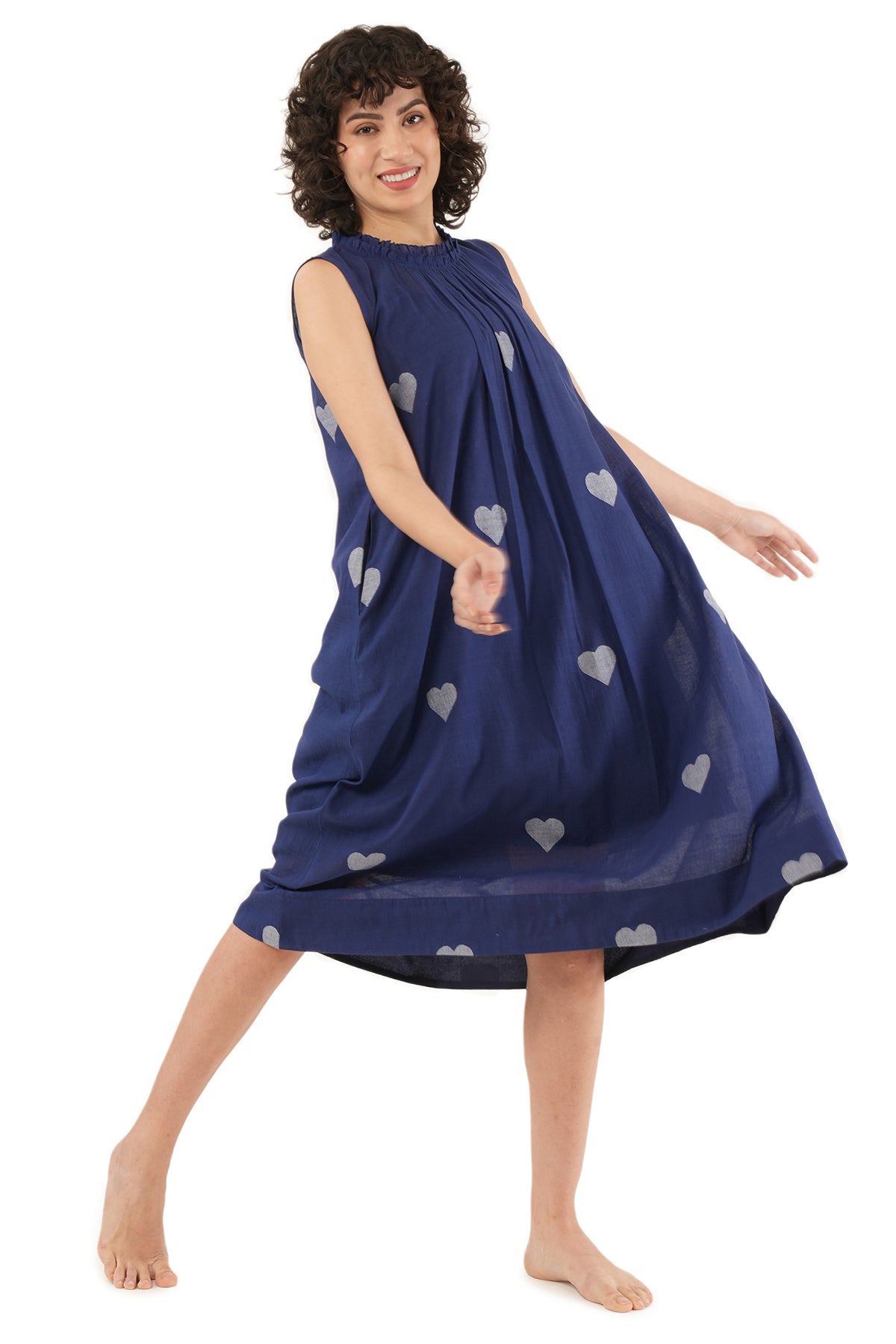 Navy Blue Jamdani Midi Dress