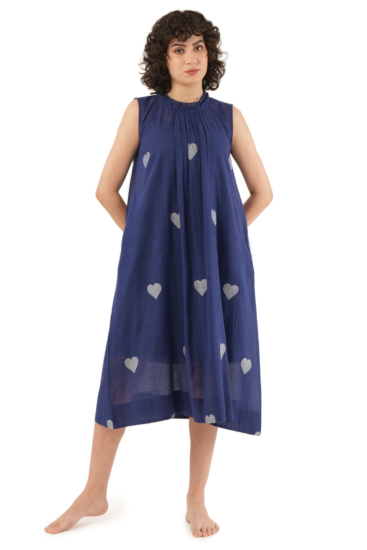 Navy Blue Jamdani Midi Dress