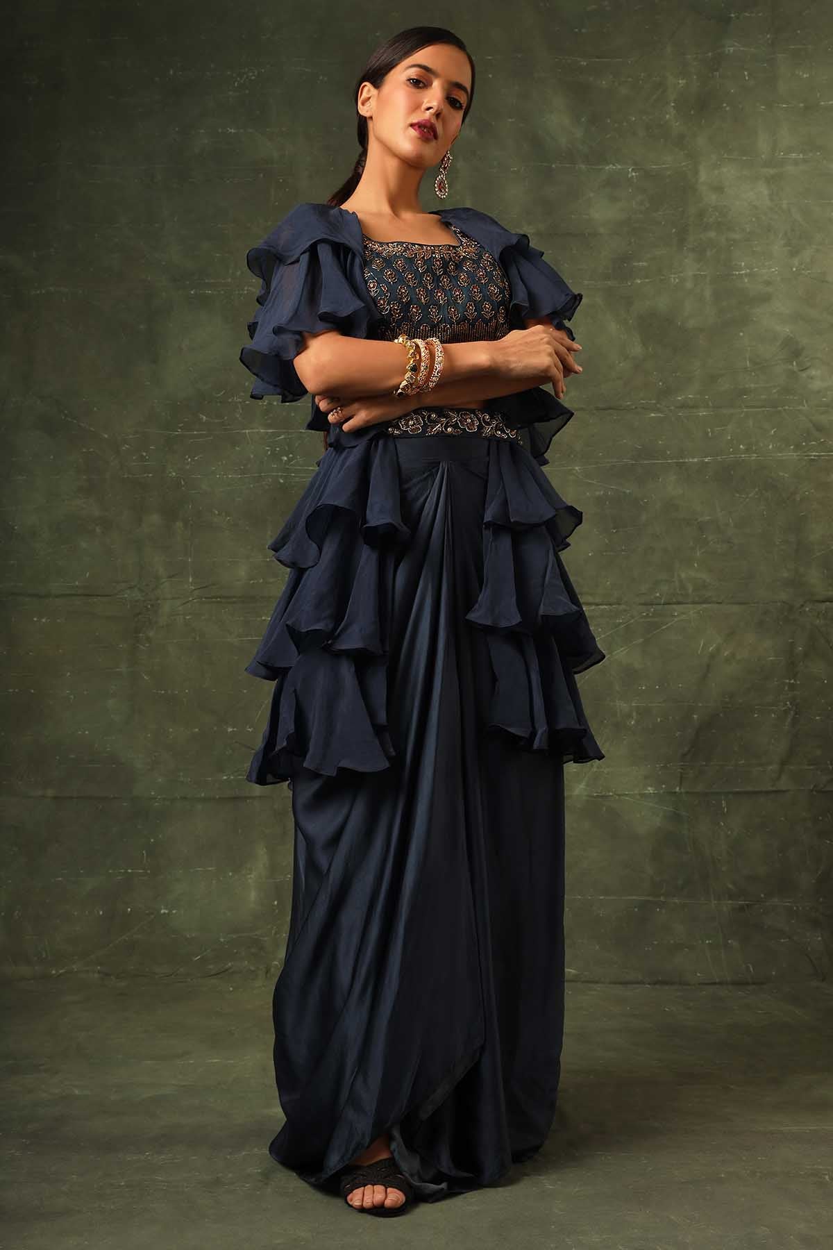 Navy Blue Layered Jacket Set