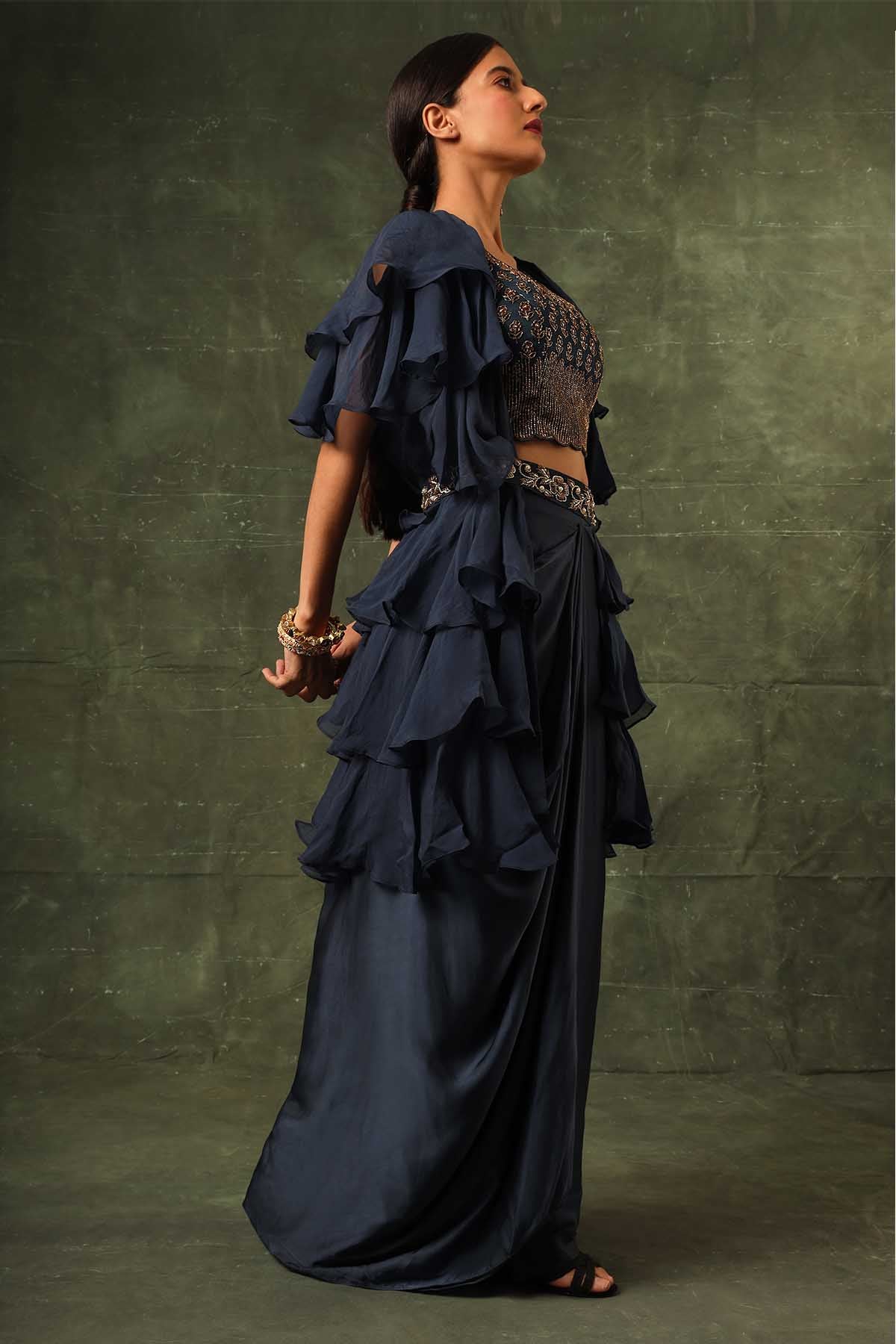 Navy Blue Layered Jacket Set