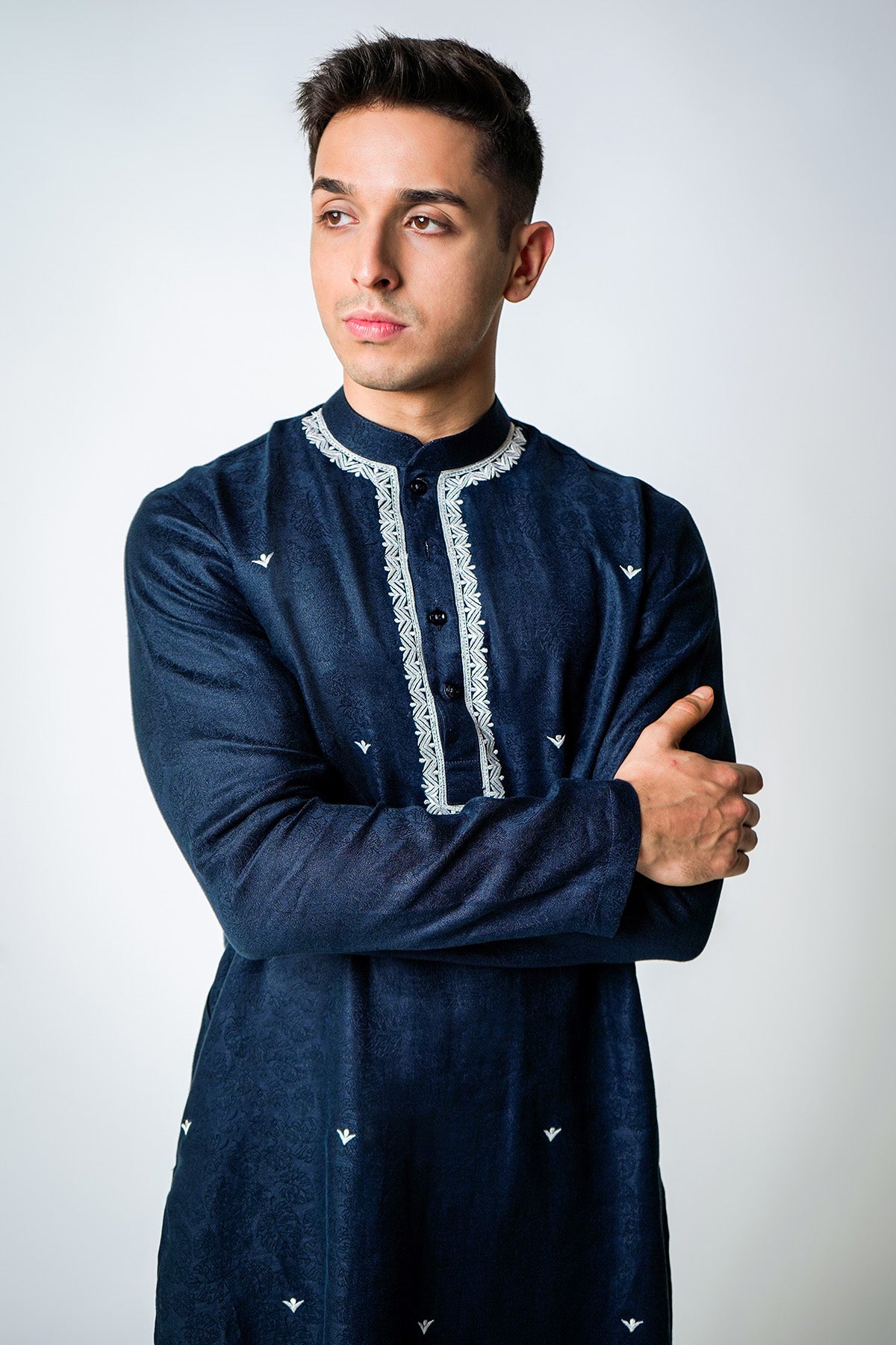 Navy Blue Linen Kurta & Pants