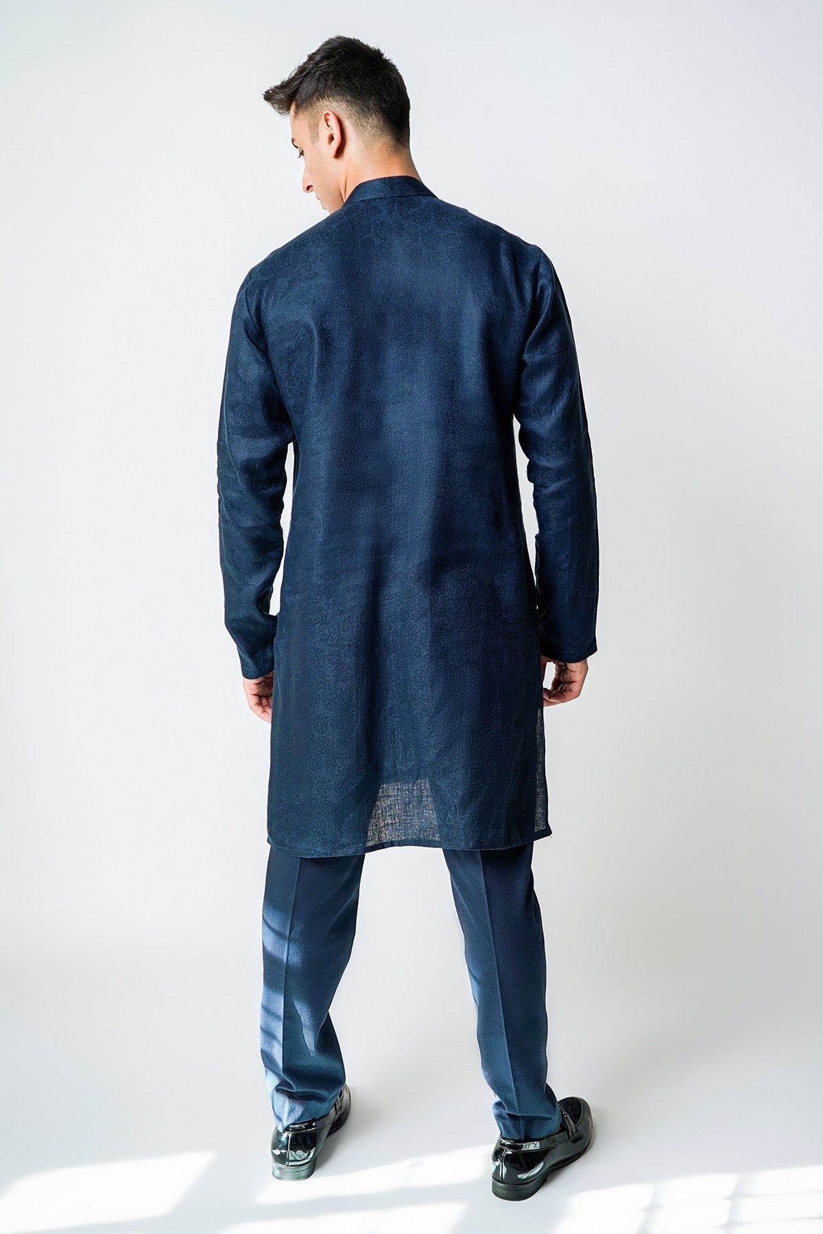 Navy Blue Linen Kurta & Pants