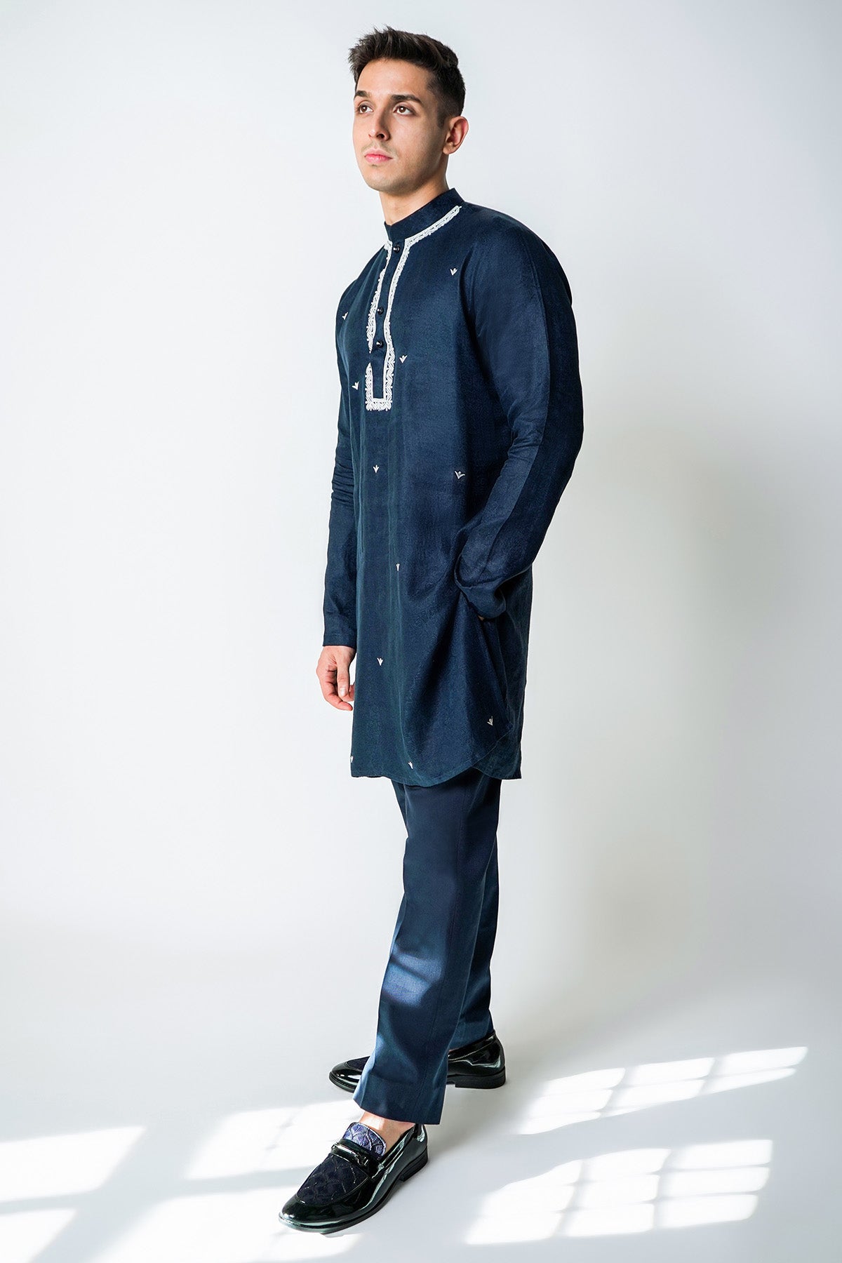 Navy Blue Linen Kurta & Pants