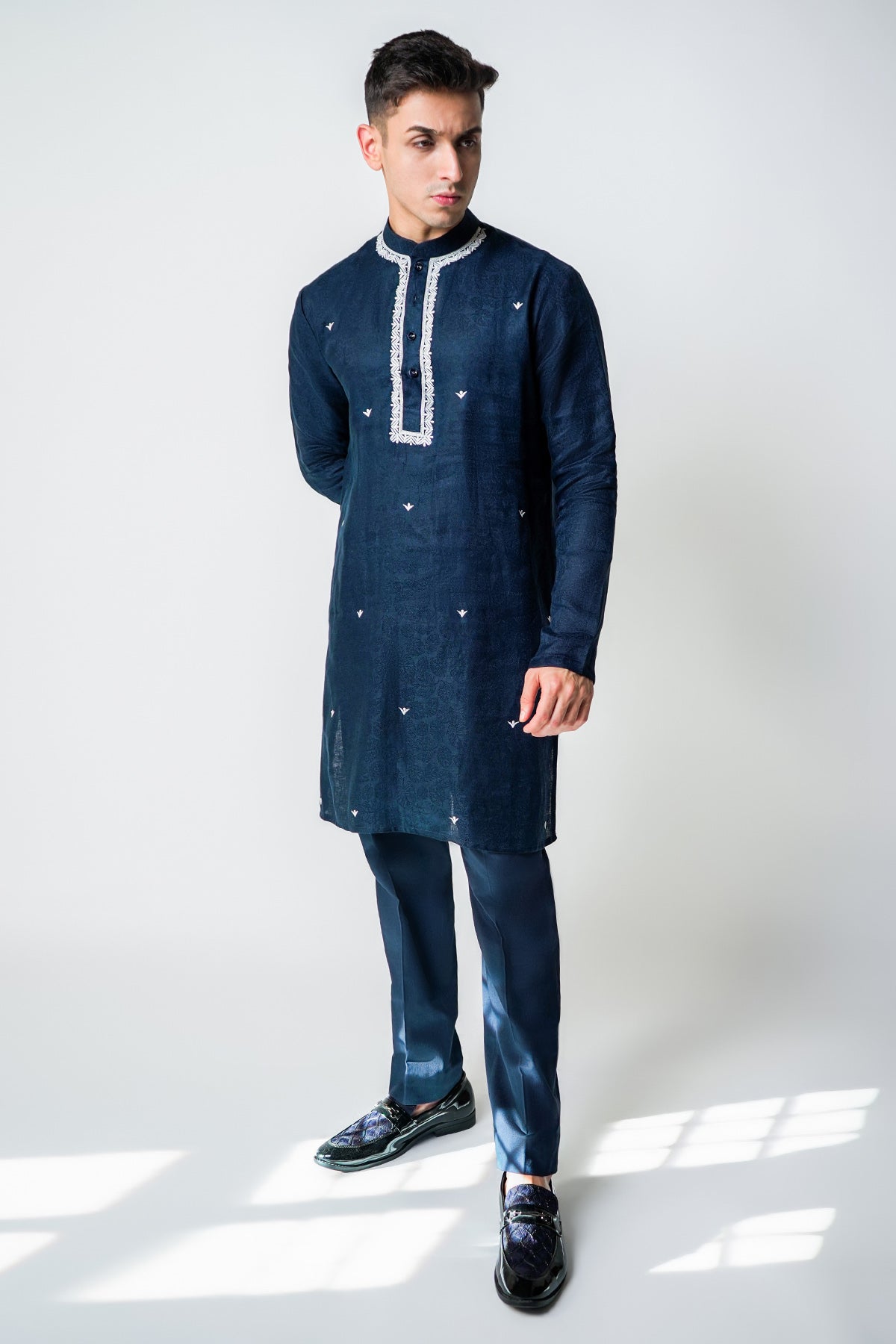 Navy Blue Linen Kurta & Pants