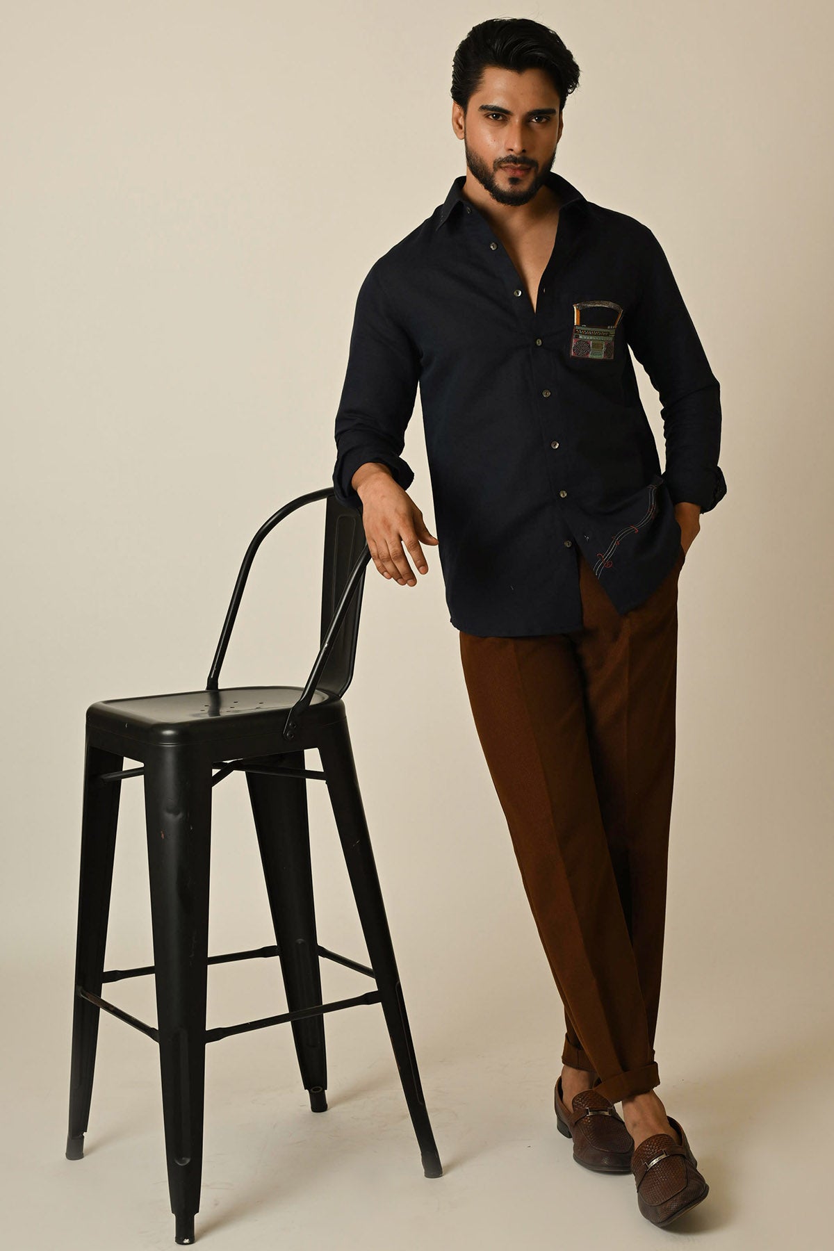Navy Blue Linen Thread Shirt