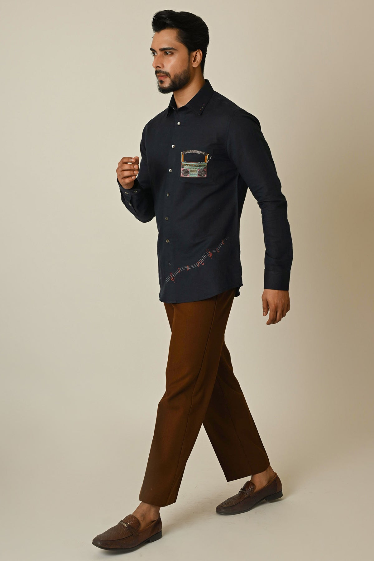 Navy Blue Linen Thread Shirt