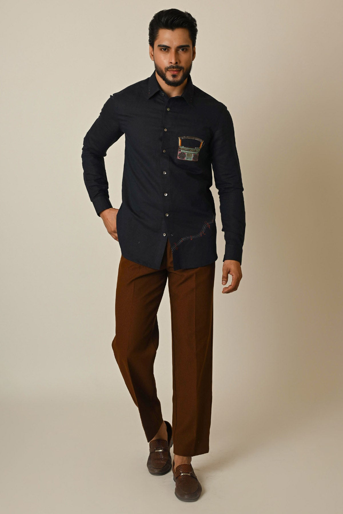 Navy Blue Linen Thread Shirt
