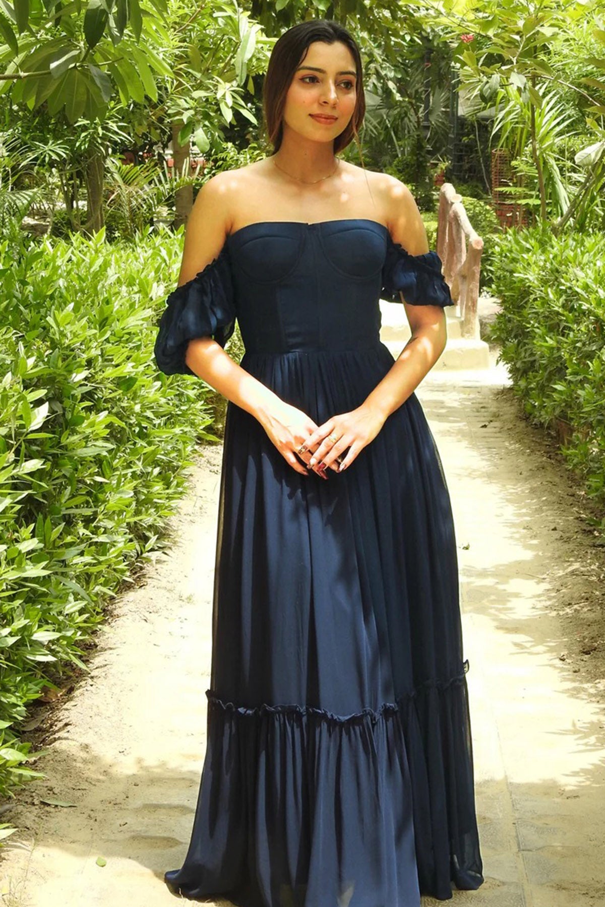 Buy Navy Blue Off Shoulder Dress for women by Seoraa online available at scrollnshops