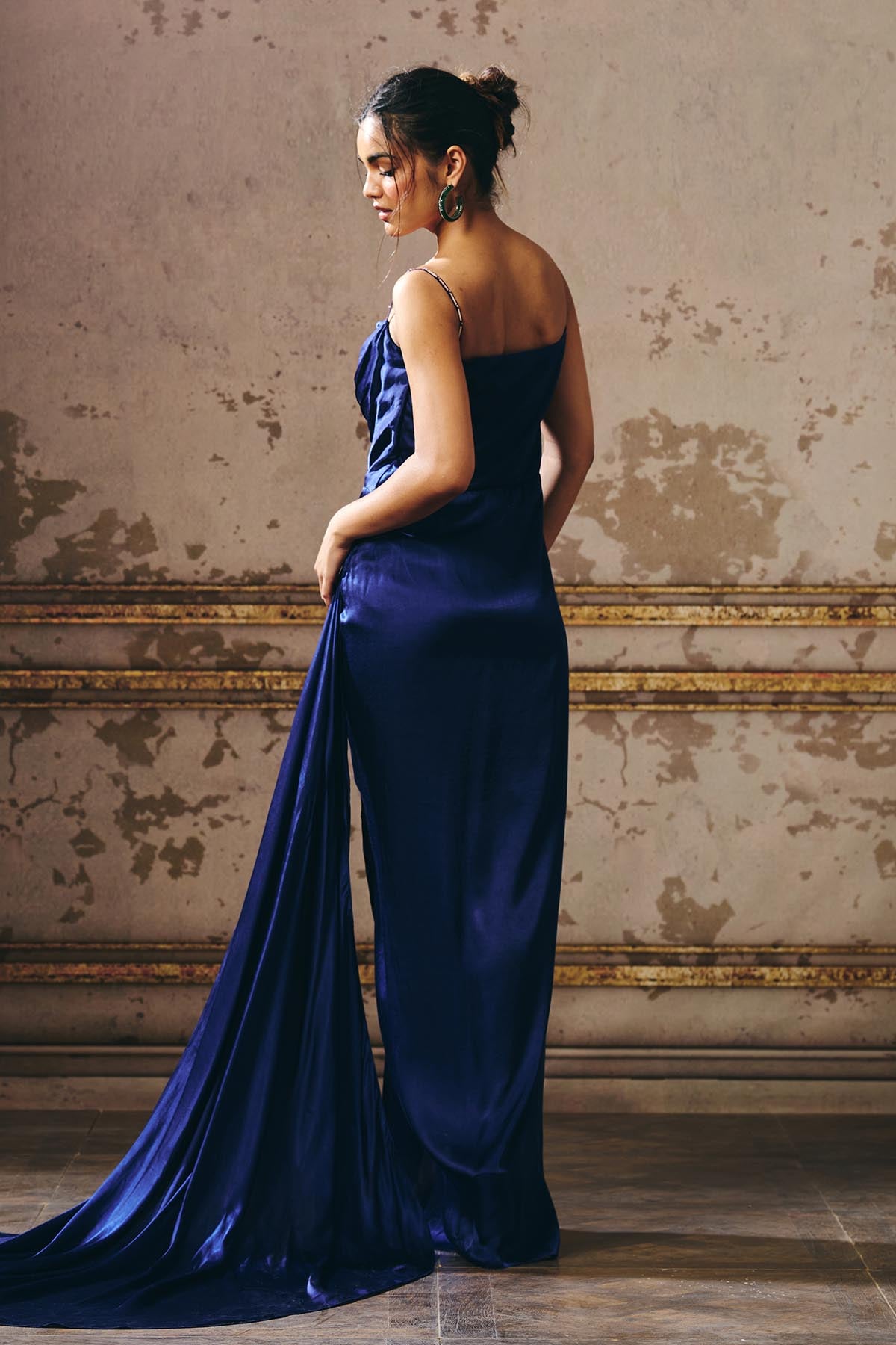 Navy Blue Off Shoulder Gown for Women by Masumi Mewawalla