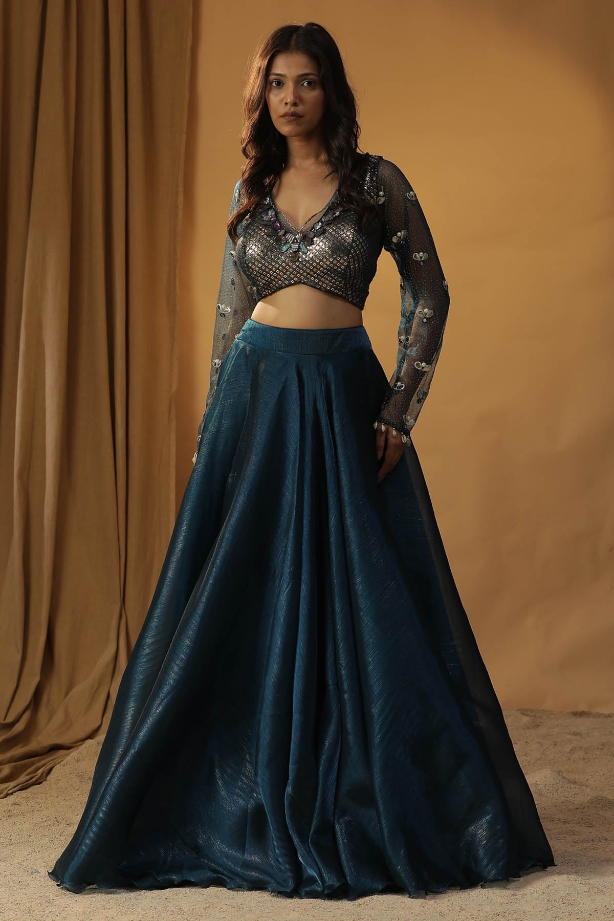 Buy Arpita SulakshanaNavy Blue Organza Lehenga Set