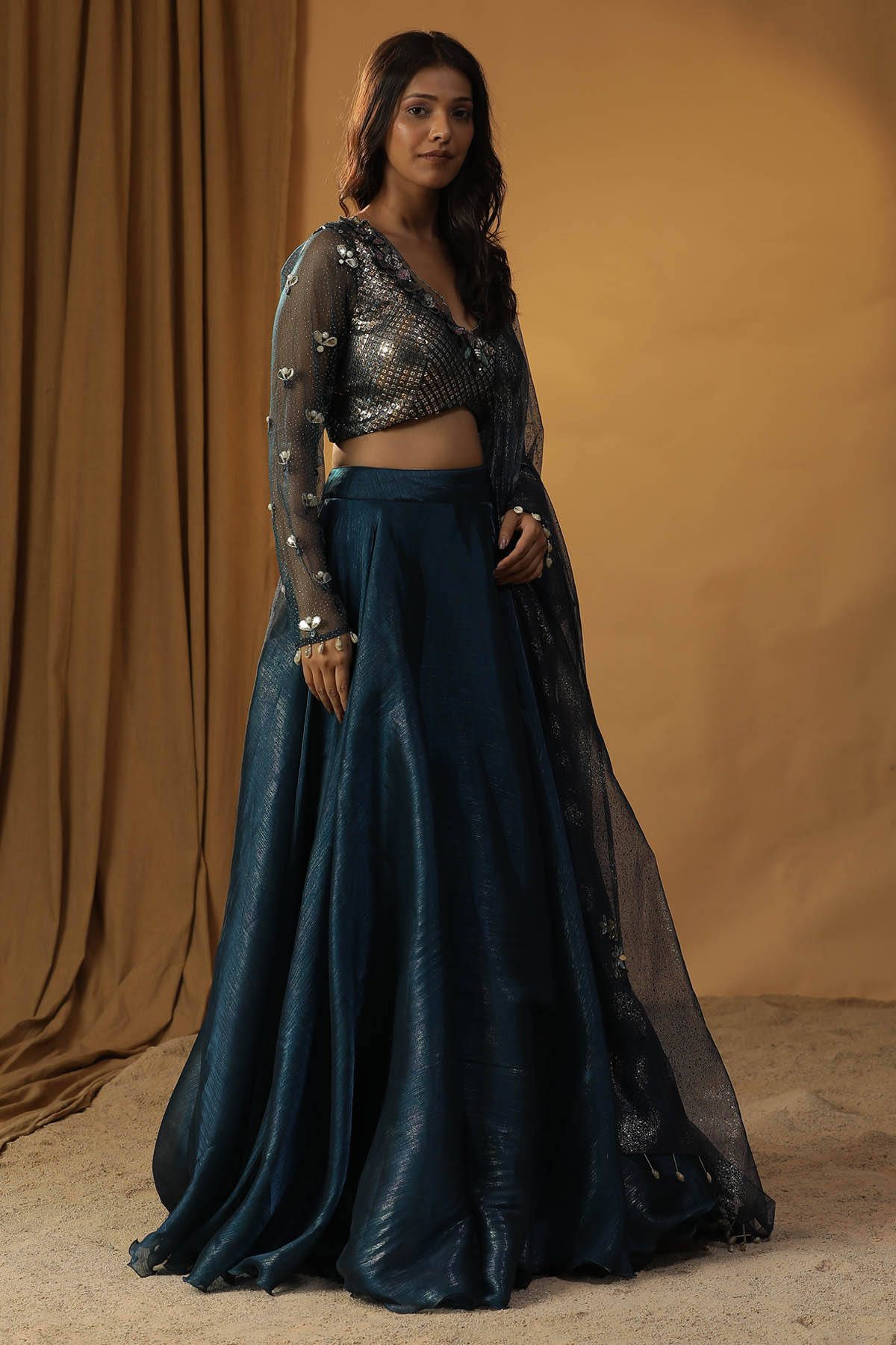 Arpita Sulakshana Navy Blue Organza Lehenga Set for women online at ScrollnShops