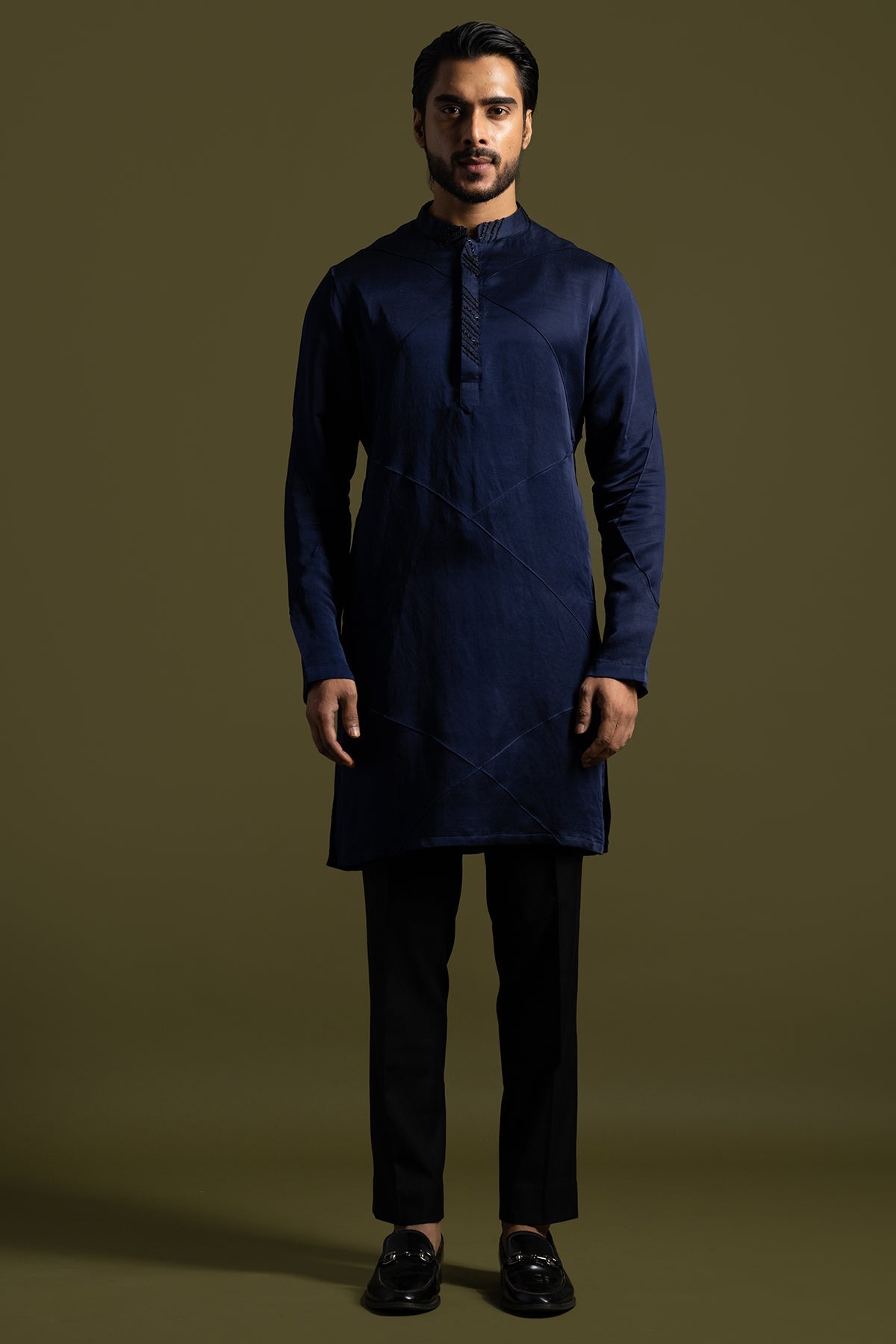 Buy Navy Blue Pintucks Kurta Set for men by Paarsh Atelier online available at scrollnshops