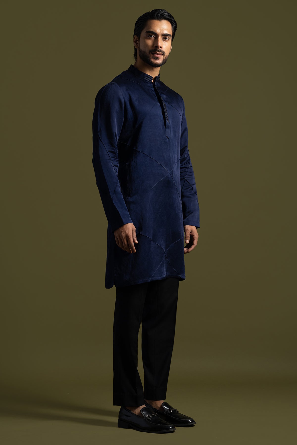 Navy Blue Pintucks Kurta Set