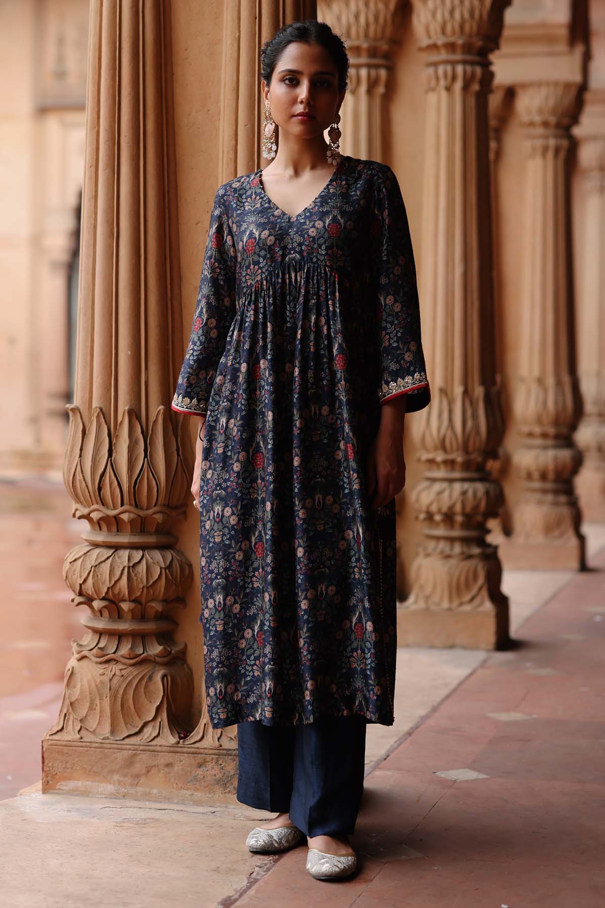 Megha Pitti Navy Blue Print Kurta & Pants for women online at ScrollnShops