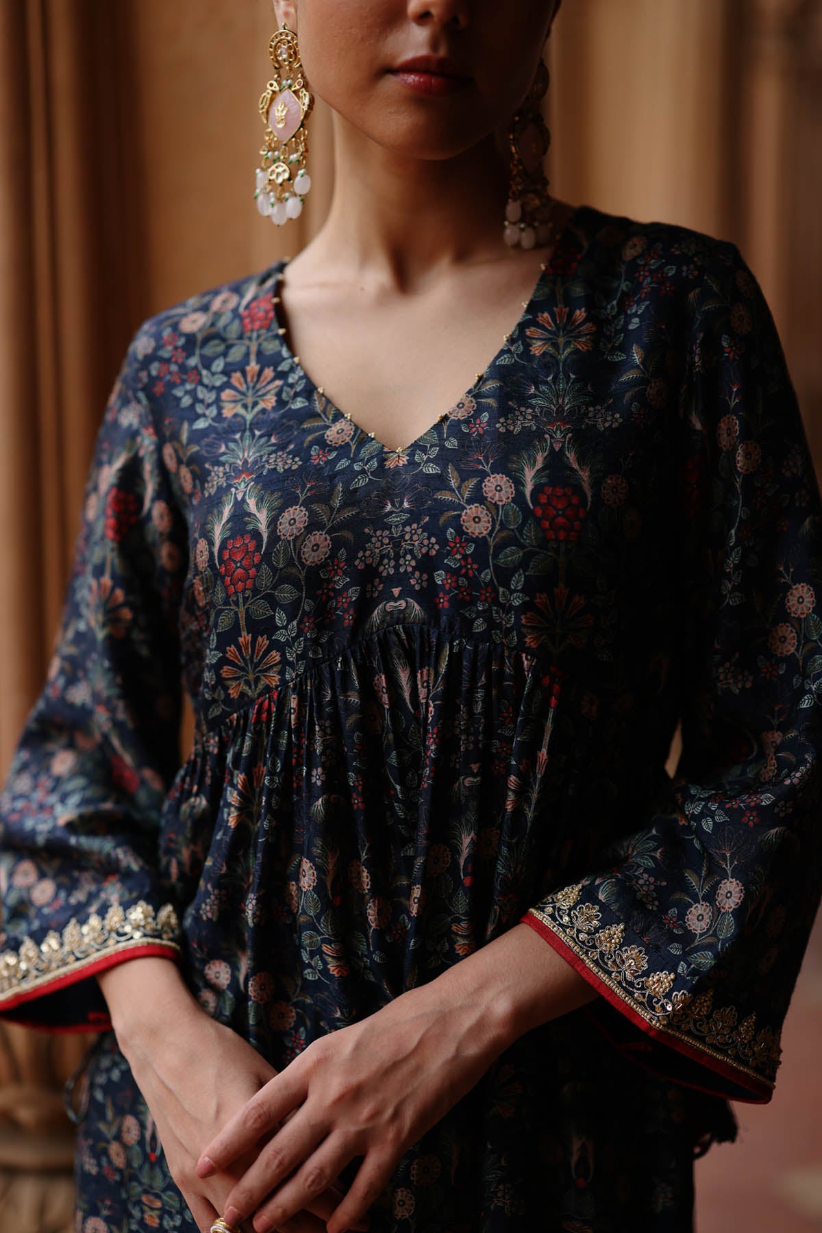 Navy Blue Print Kurta & Pants