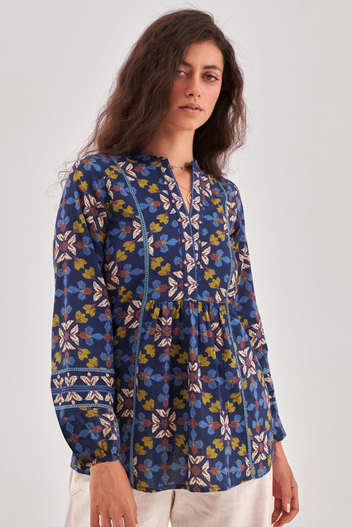 Buy Navy Blue Printed A Line Top for Women by Qomn Designer online available at scrollnshops