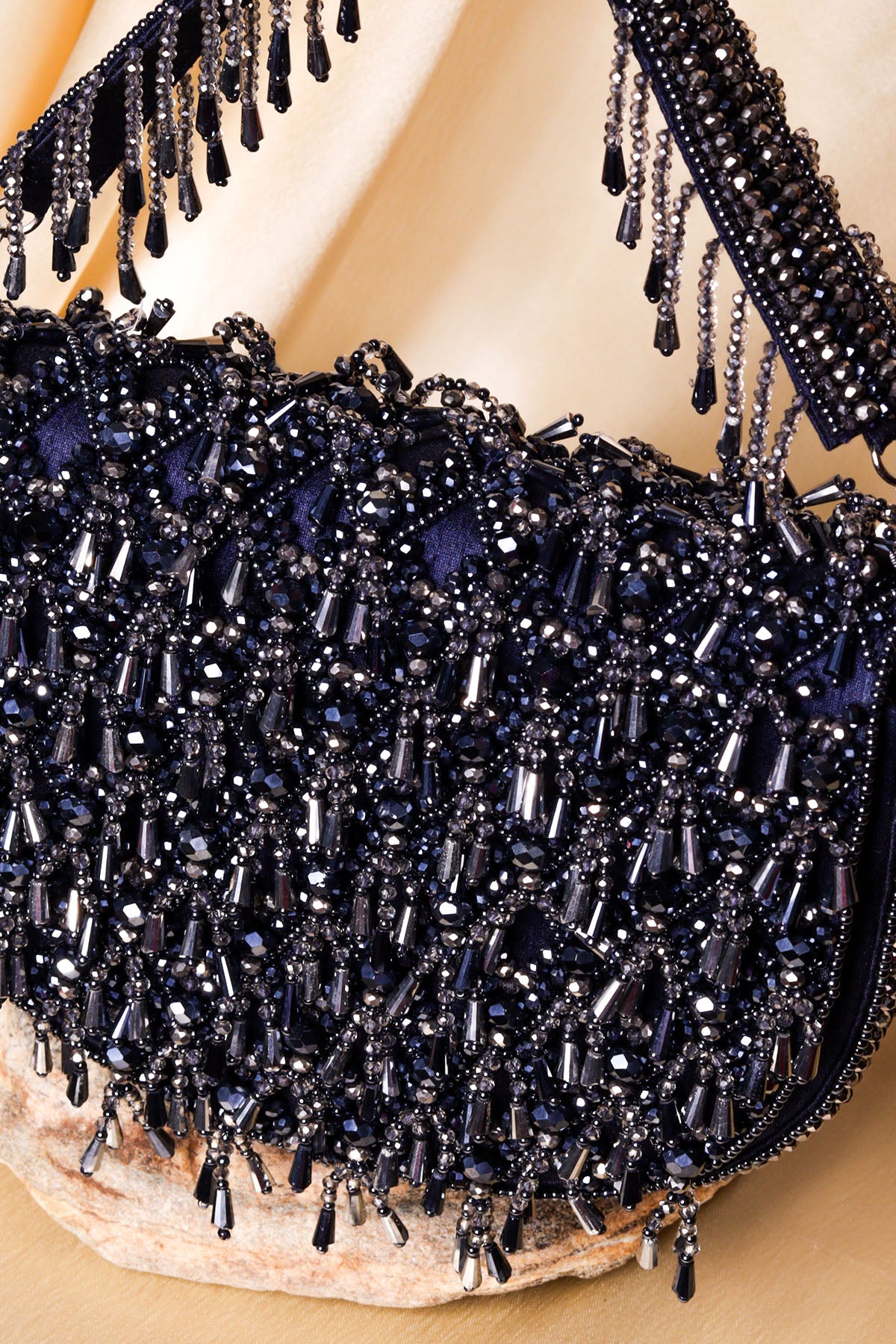 Navy Blue Raw silk Hand Clutch