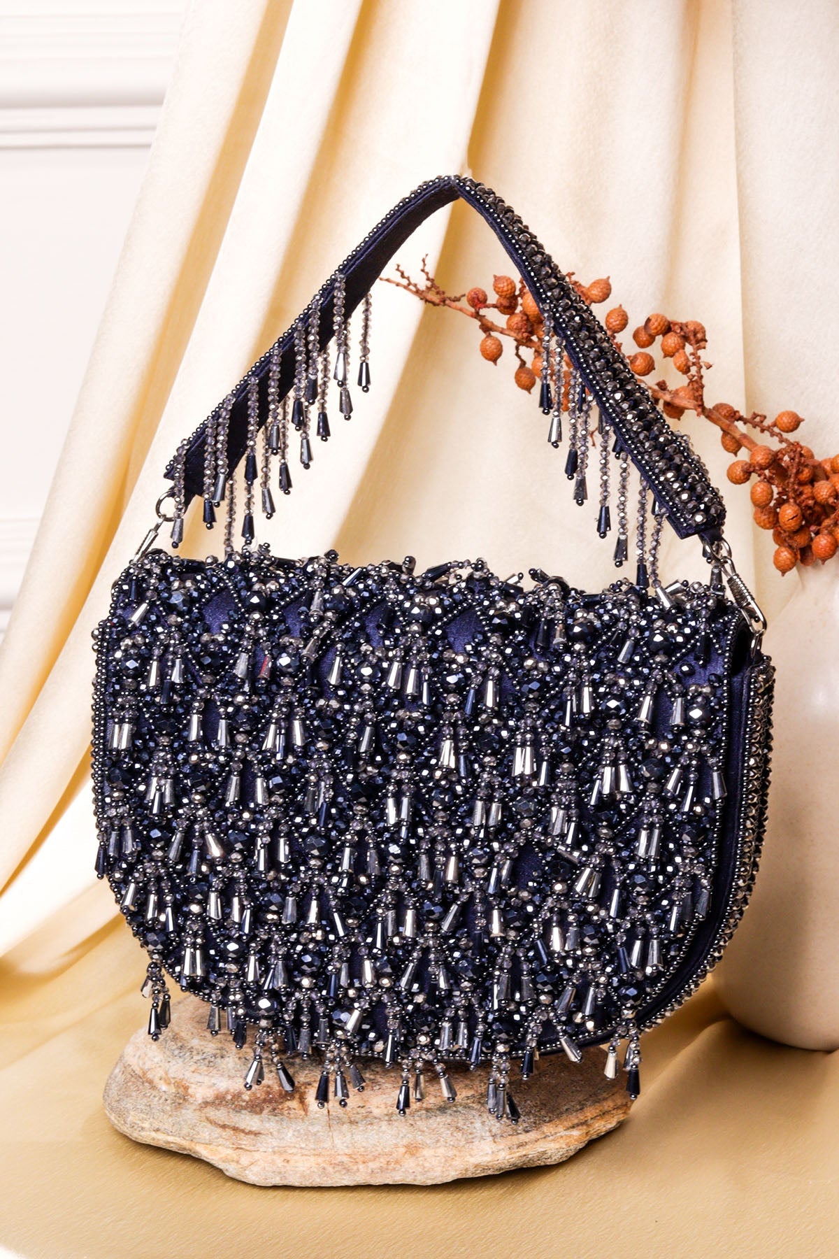 Buy Navy Blue Raw silk Hand Clutch for women by the Purple sack online available at scrollnshops