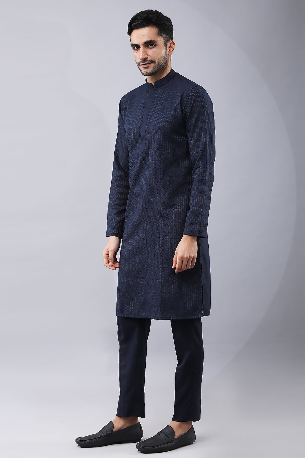 Navy Blue Ruby Silk Jacket Set