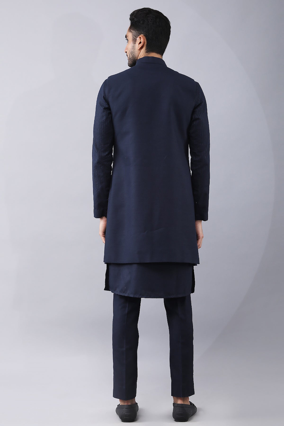 Navy Blue Ruby Silk Jacket Set