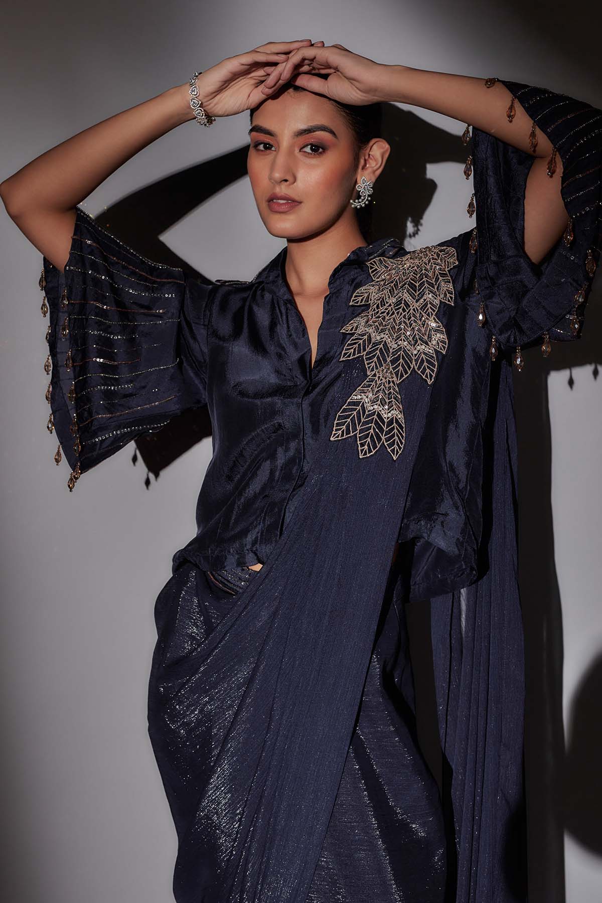 Navy Blue Saree & Shirt Blouse