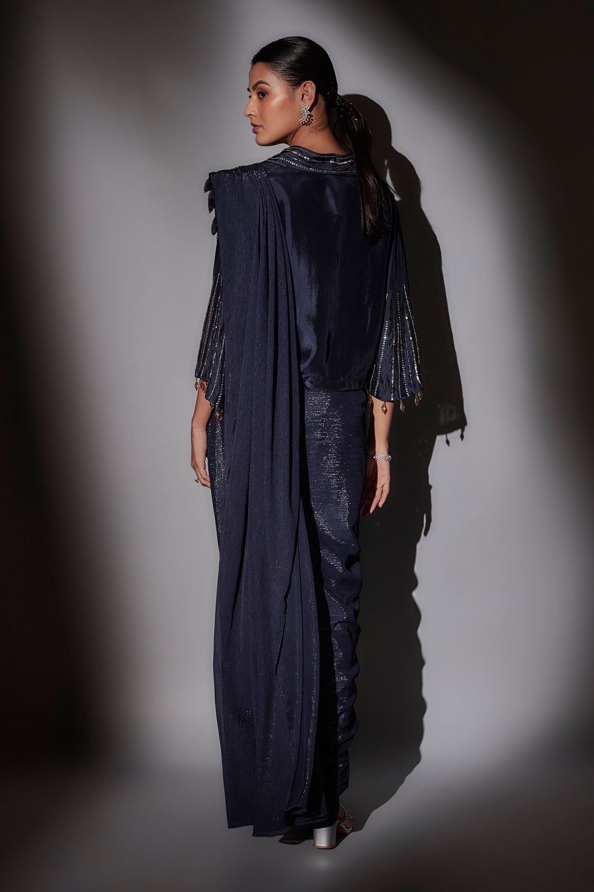 Navy Blue Saree & Shirt Blouse