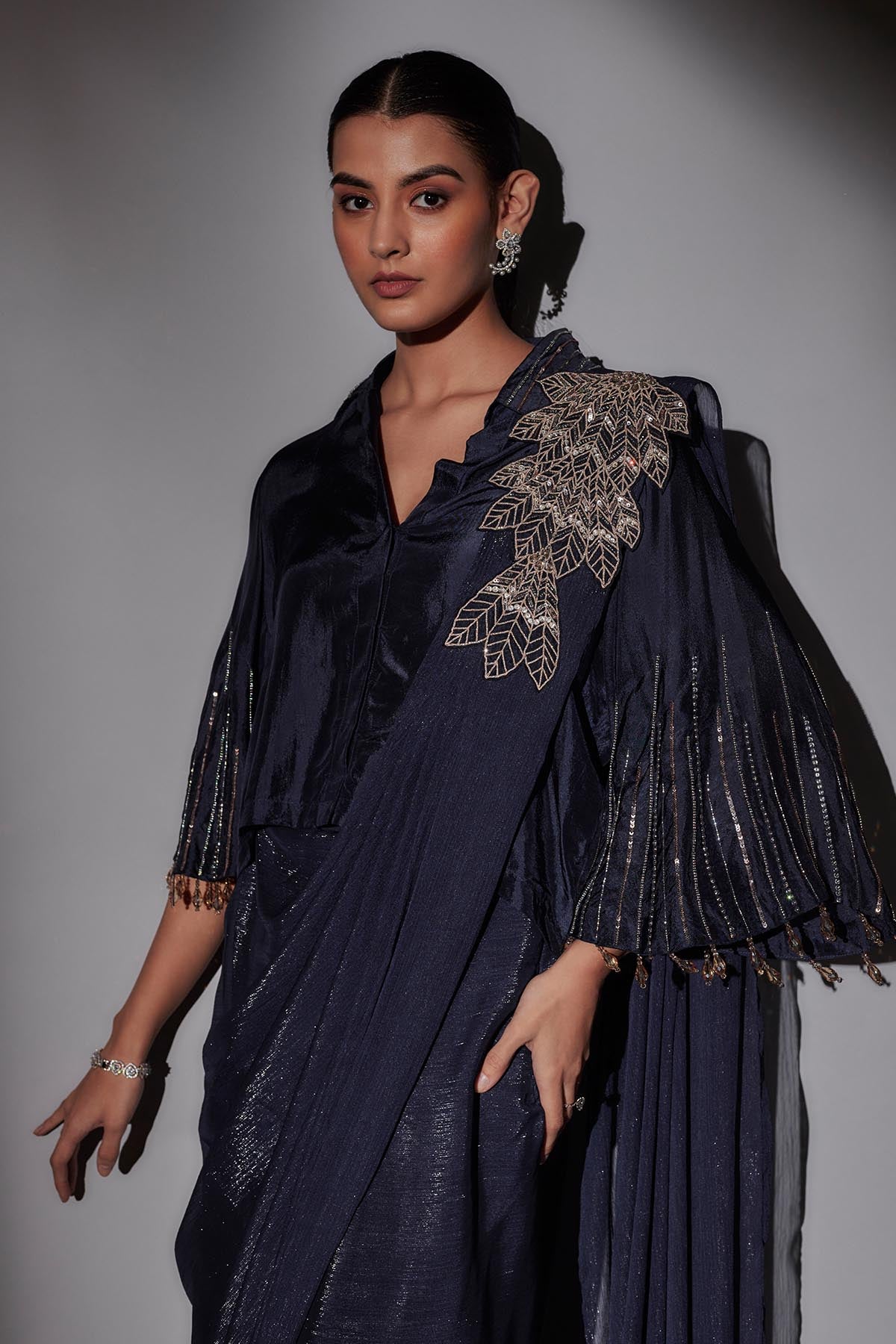 Navy Blue Saree & Shirt Blouse