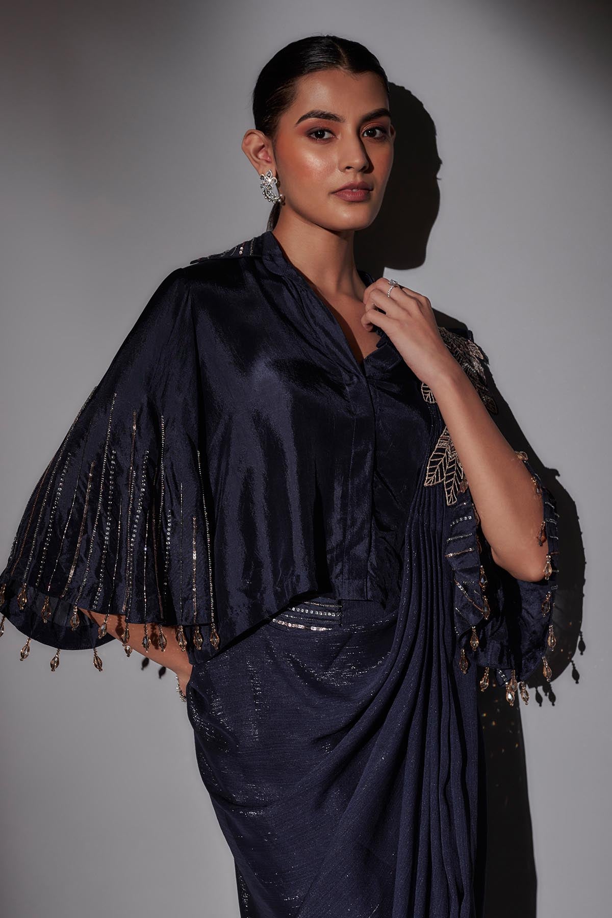Navy Blue Saree & Shirt Blouse