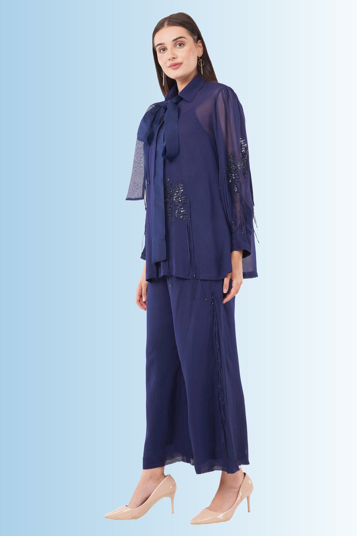 Navy Blue Sequins Shirt & Pants
