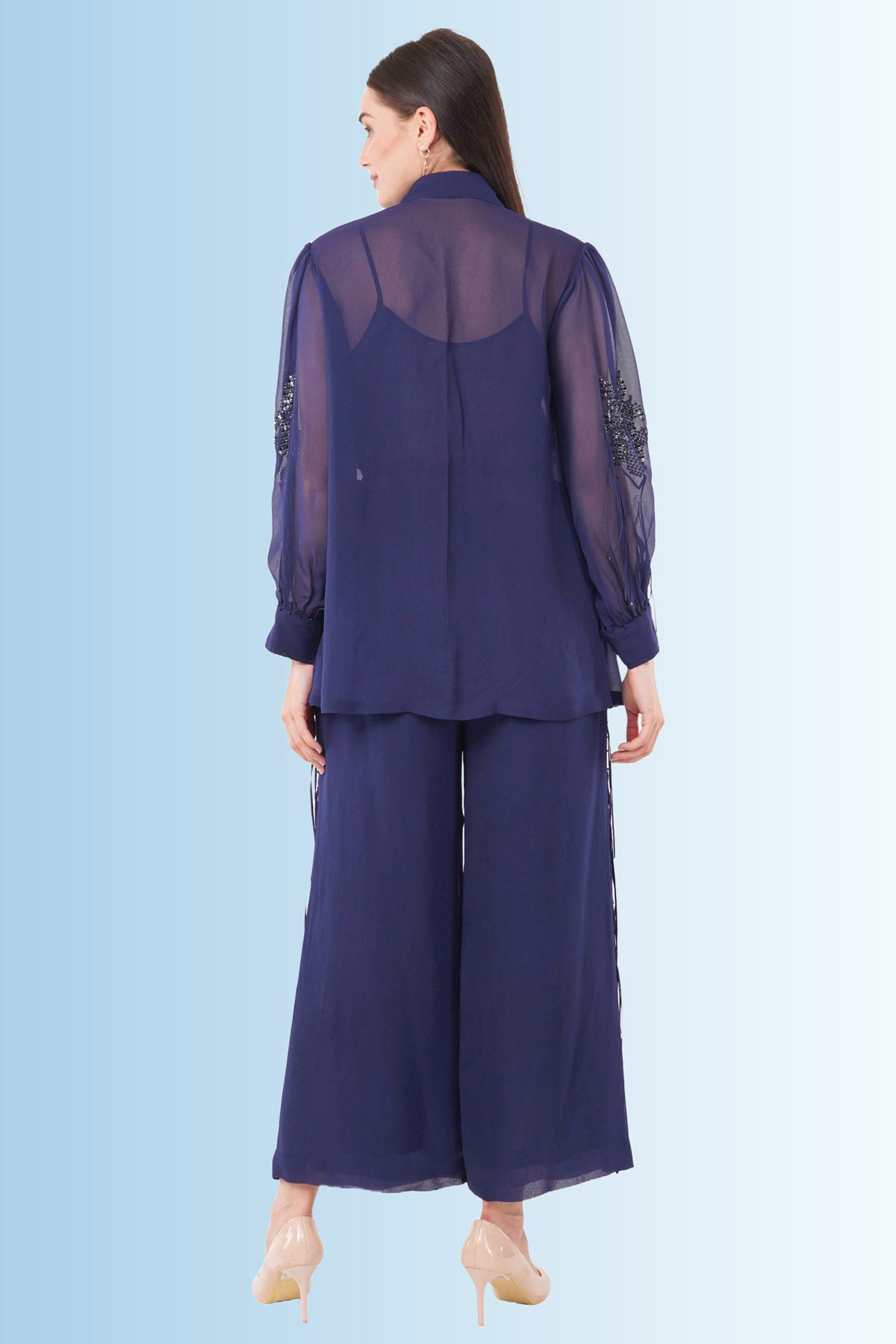 Navy Blue Sequins Shirt & Pants