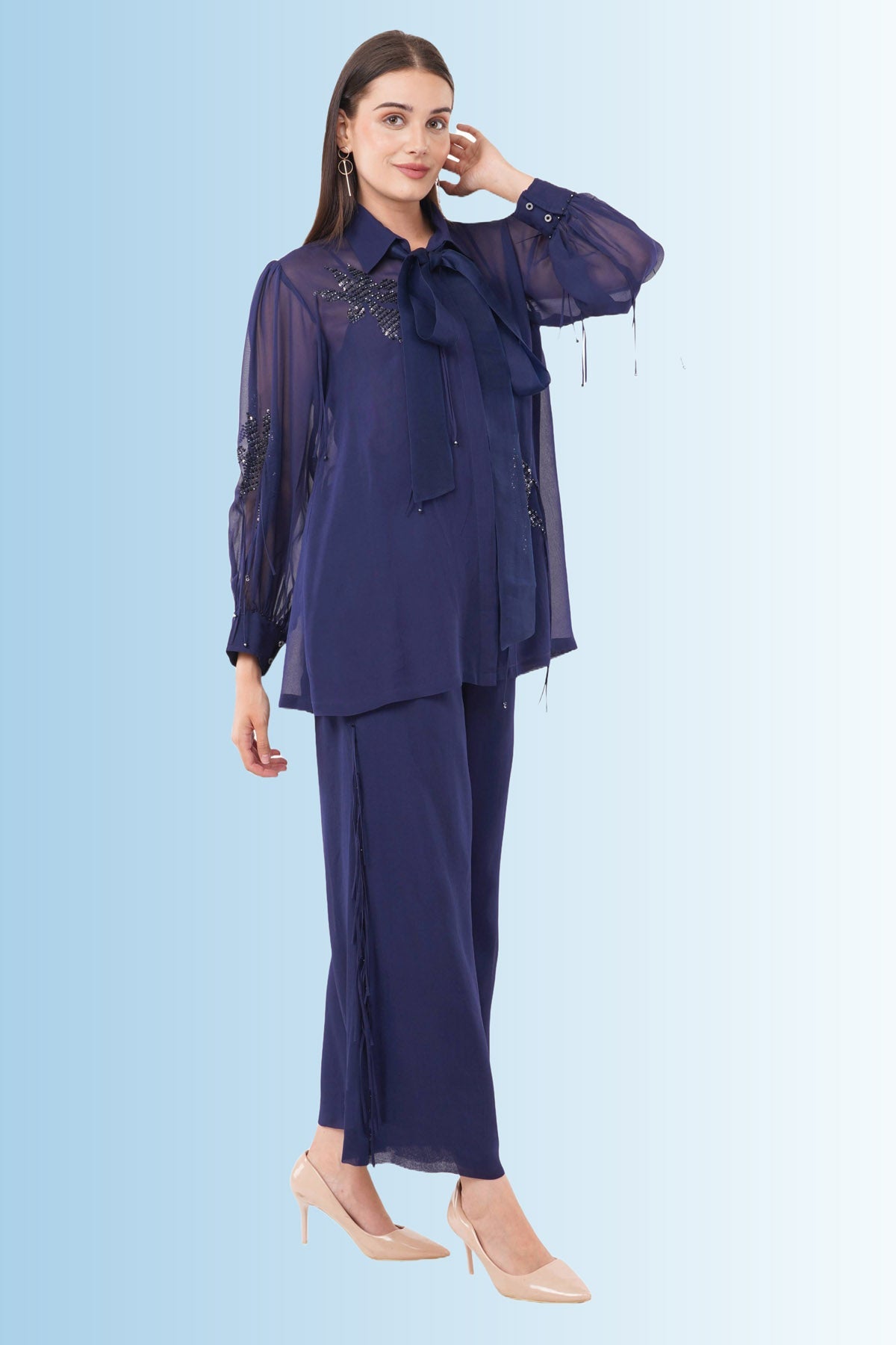 Anjali Kanwar Navy Blue Sequins Shirt & Pants for women online at ScrollnShops