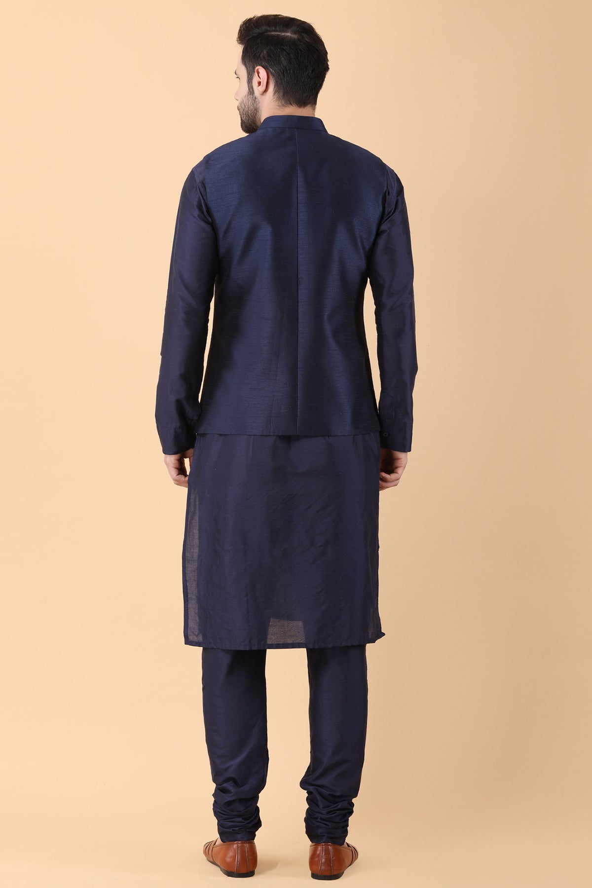 Navy Blue Sequins Work Bundi Set