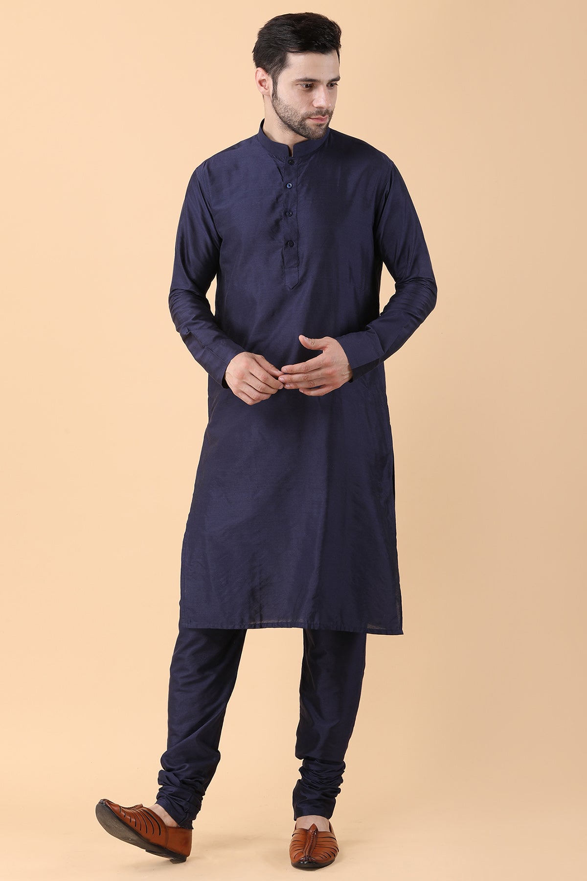 Navy Blue Sequins Work Bundi Set