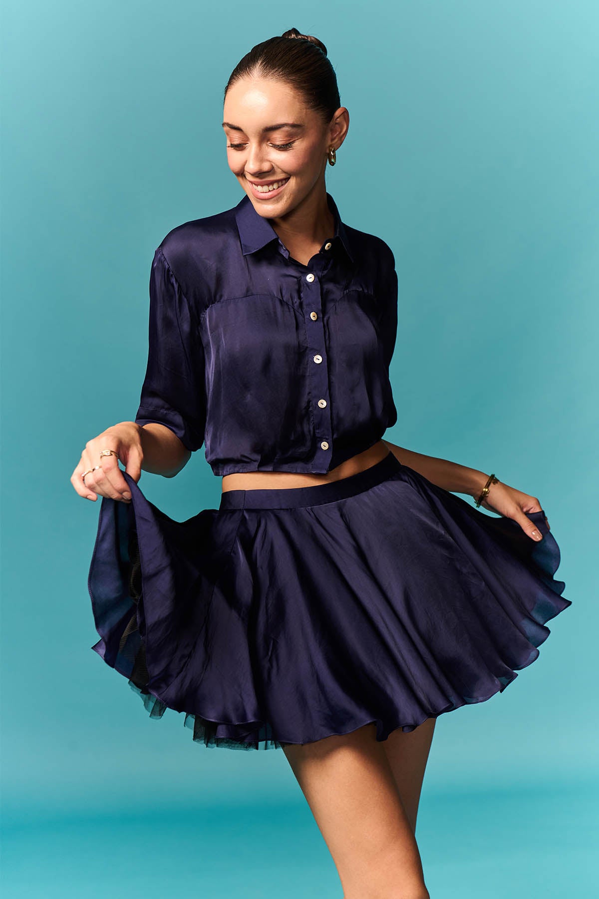 Navy Blue Shirt & Mini Skirt