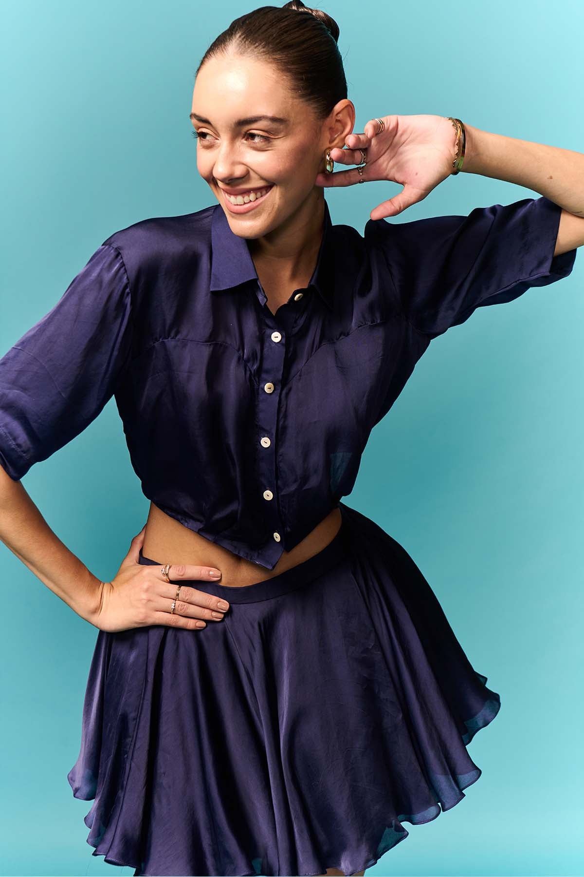 Navy Blue Shirt & Mini Skirt