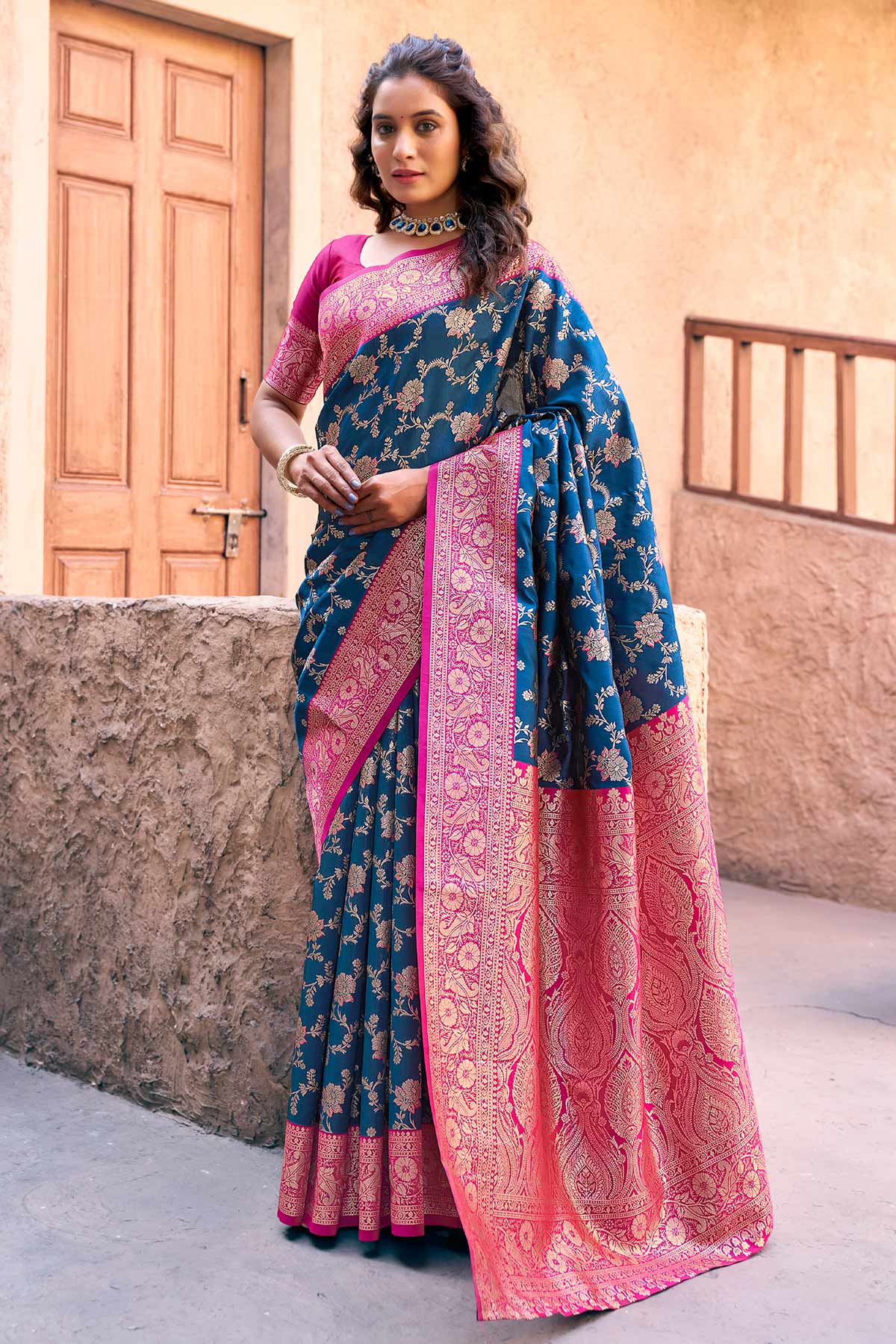 Navy Blue Silk Zari Woven Saree
