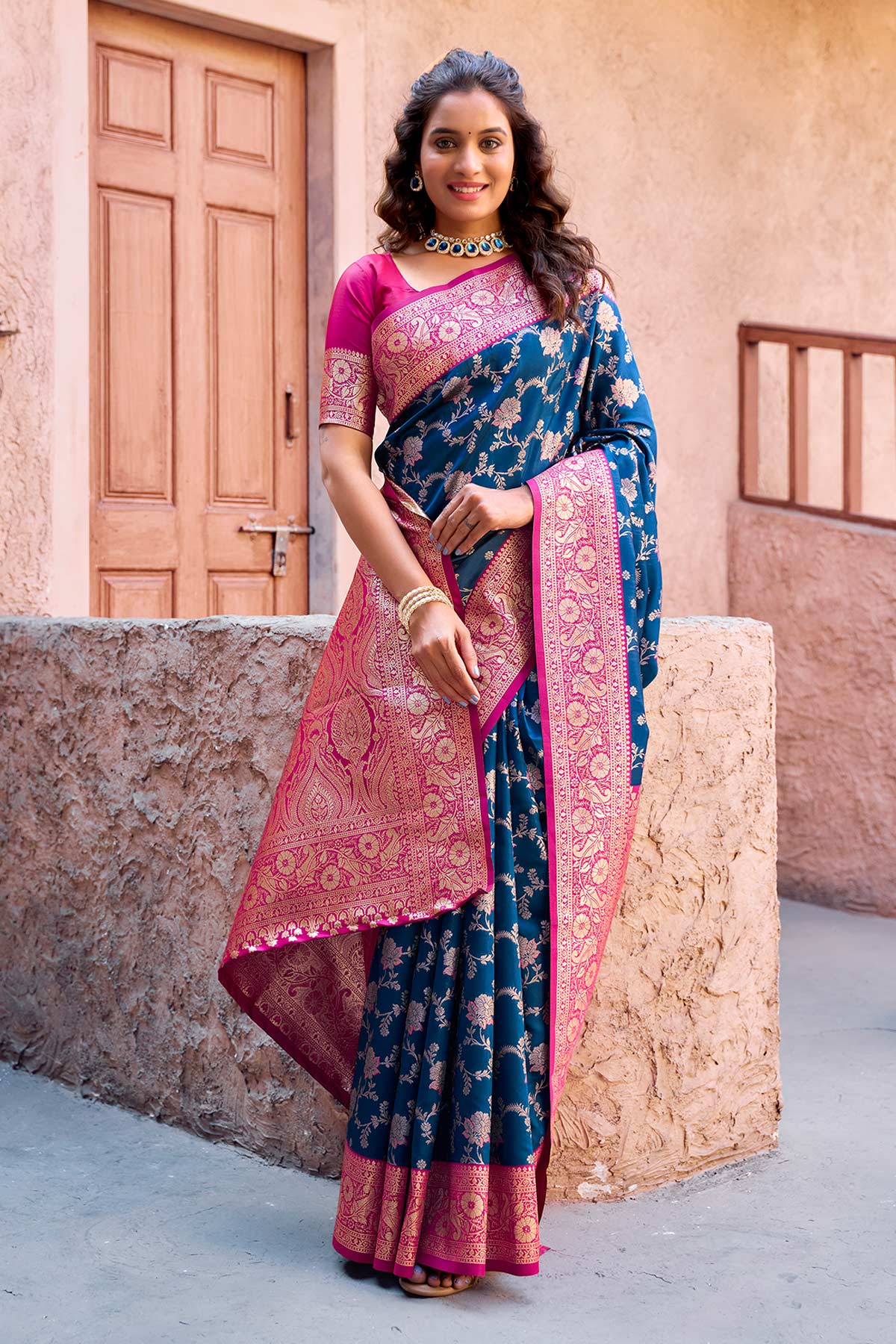 Buy Navy Blue Silk Zari Woven Saree for women by Jyoti Fashion online available at scrollnshops