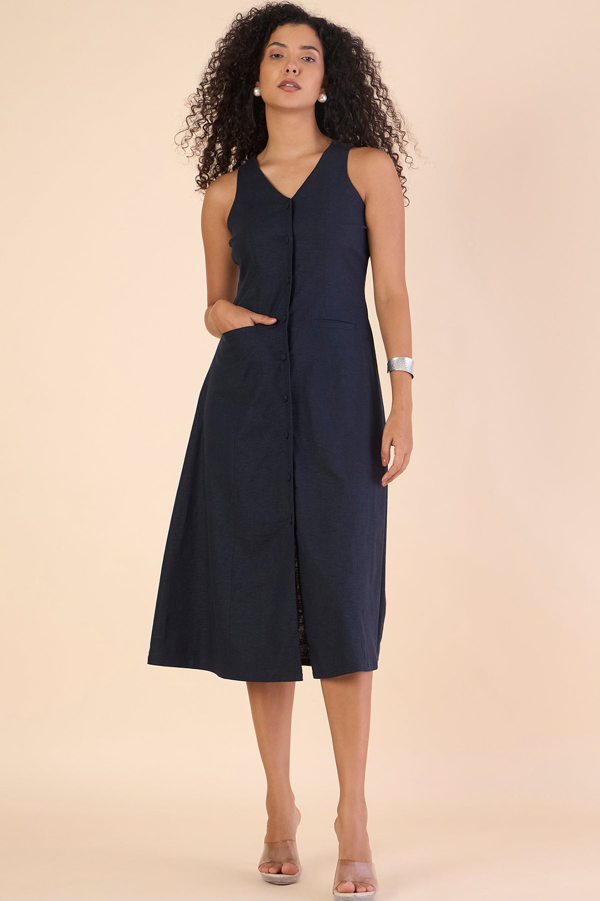 Buy Navy Blue Sleeveless Midi Dress by PowerSutra for women online at ScrollnShops