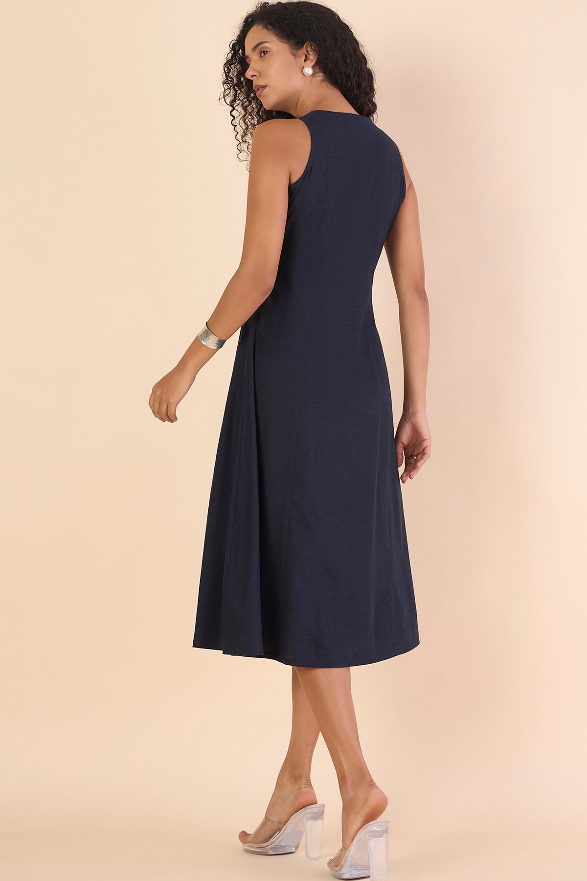 Navy Blue Sleeveless Midi Dress