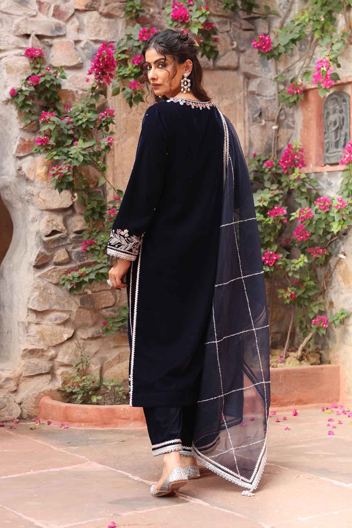 Navy Blue Straight Kurta Set