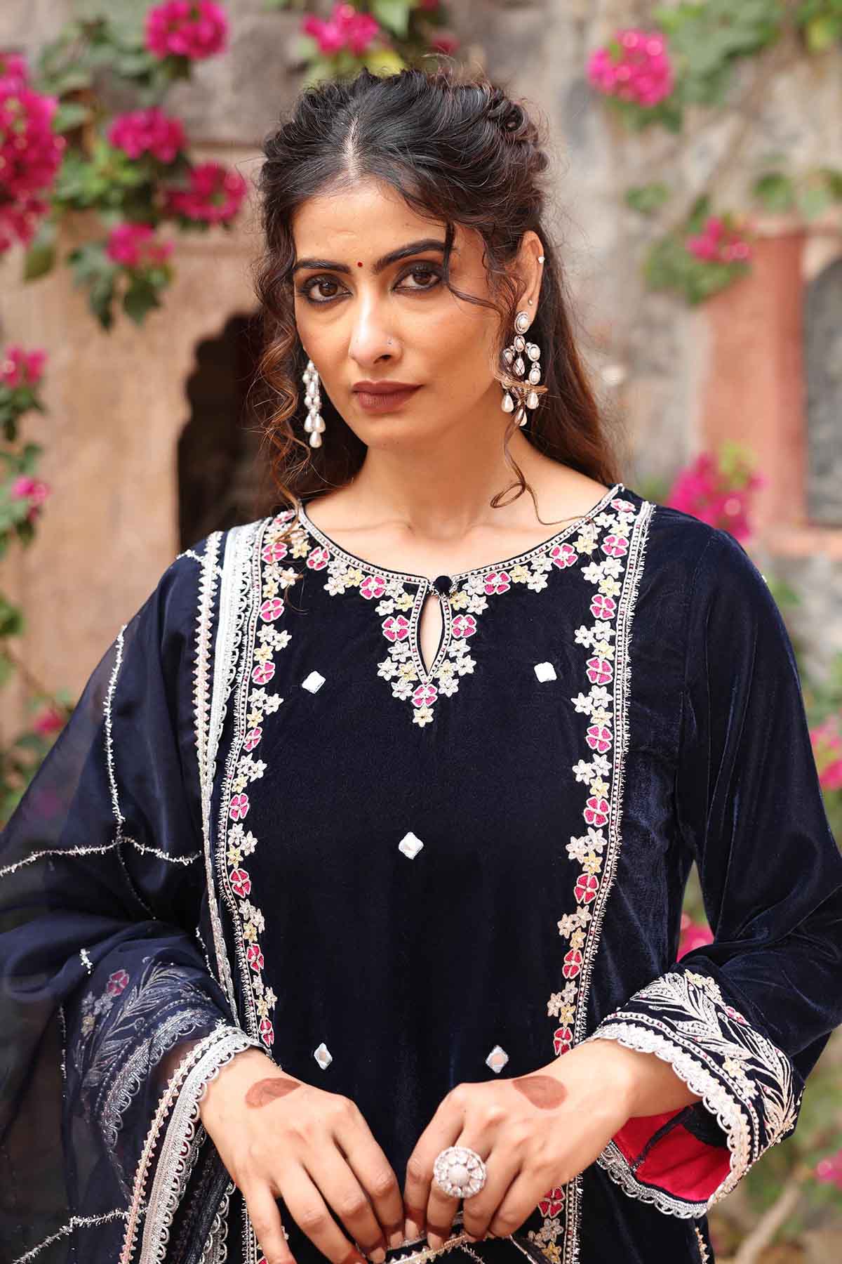 Navy Blue Straight Kurta Set