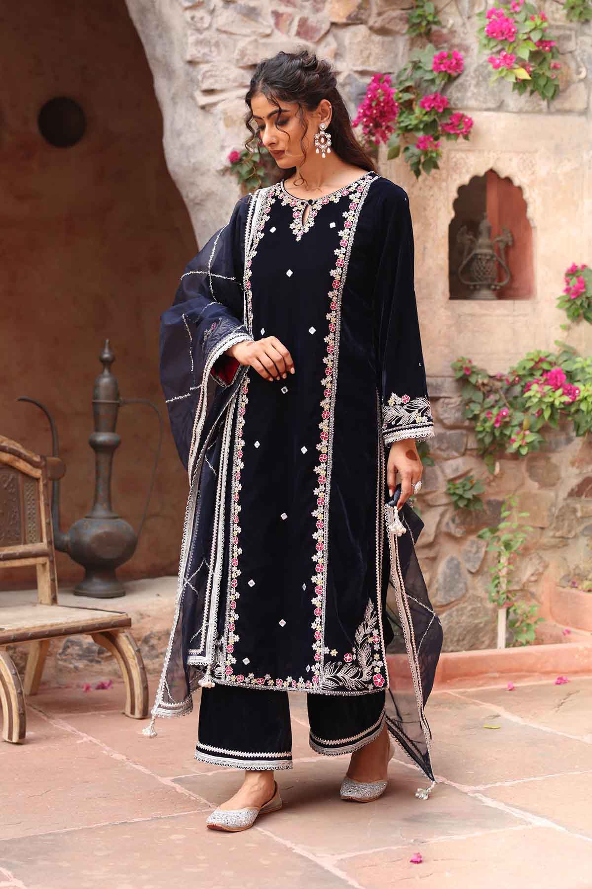 Navy Blue Straight Kurta Set