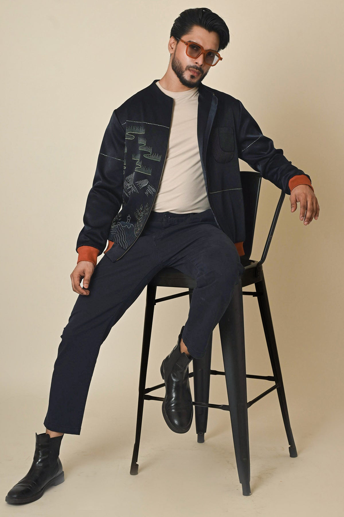 Navy Blue Thread Bomber Jacket