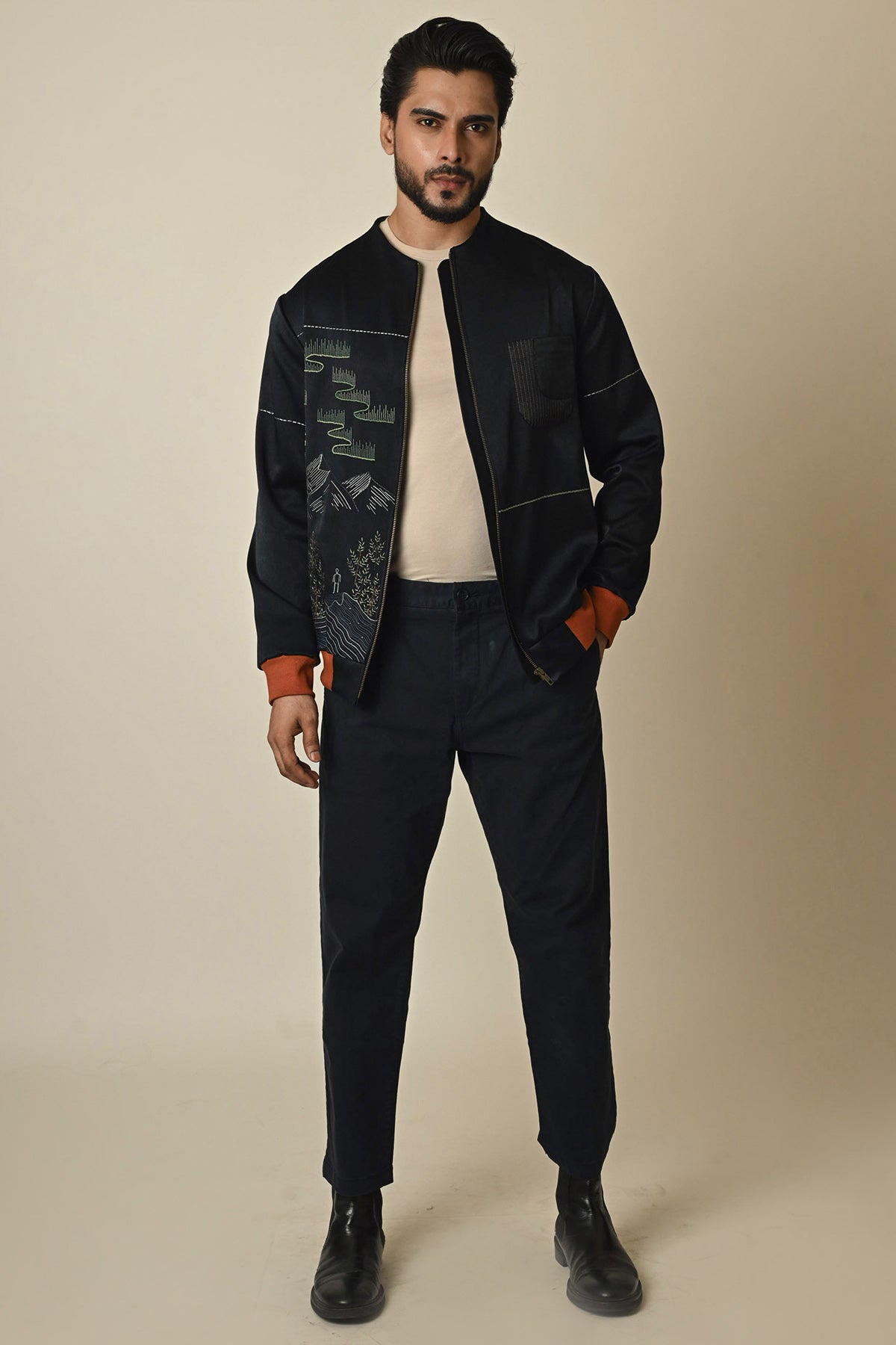 Navy Blue Thread Bomber Jacket