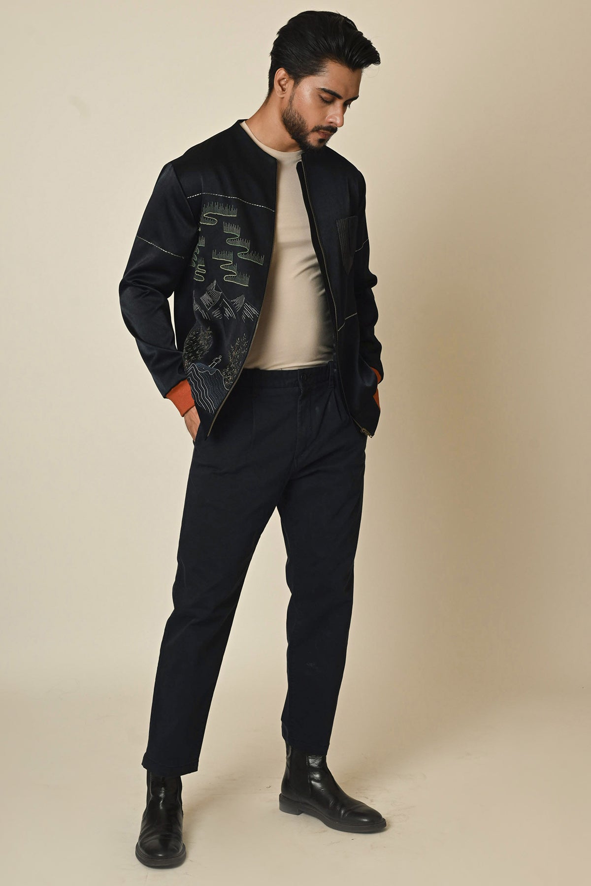 Navy Blue Thread Bomber Jacket