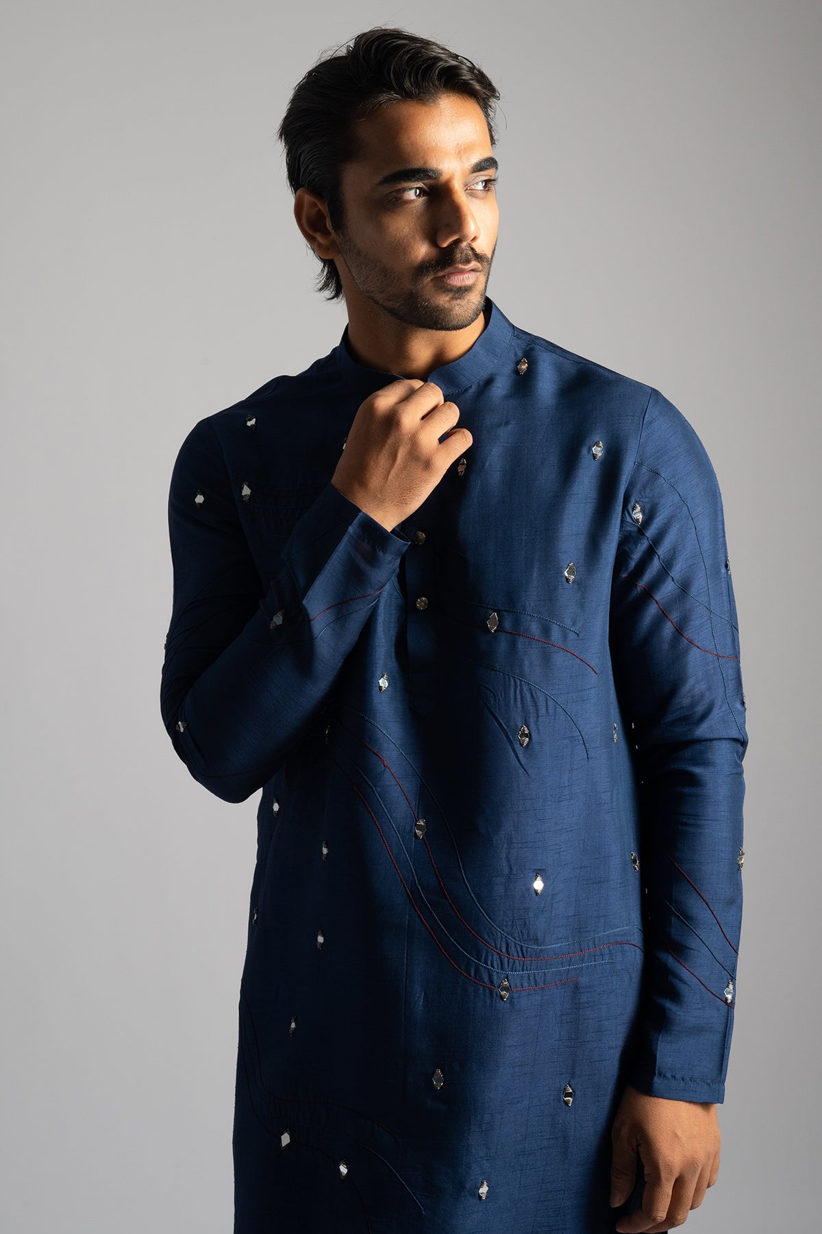 Navy Blue Thread Kurta & Pants