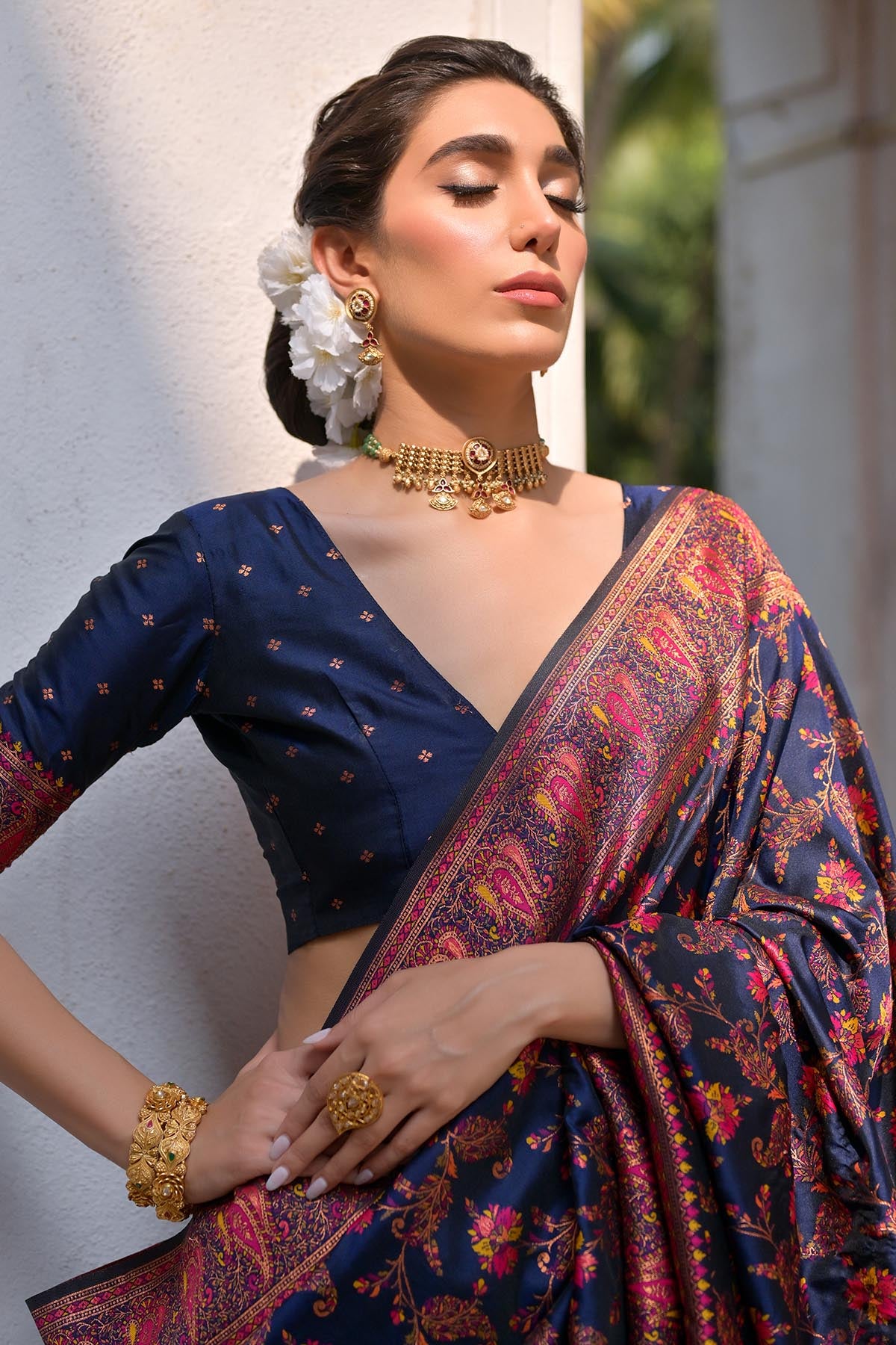Navy Blue Thread Woven Saree